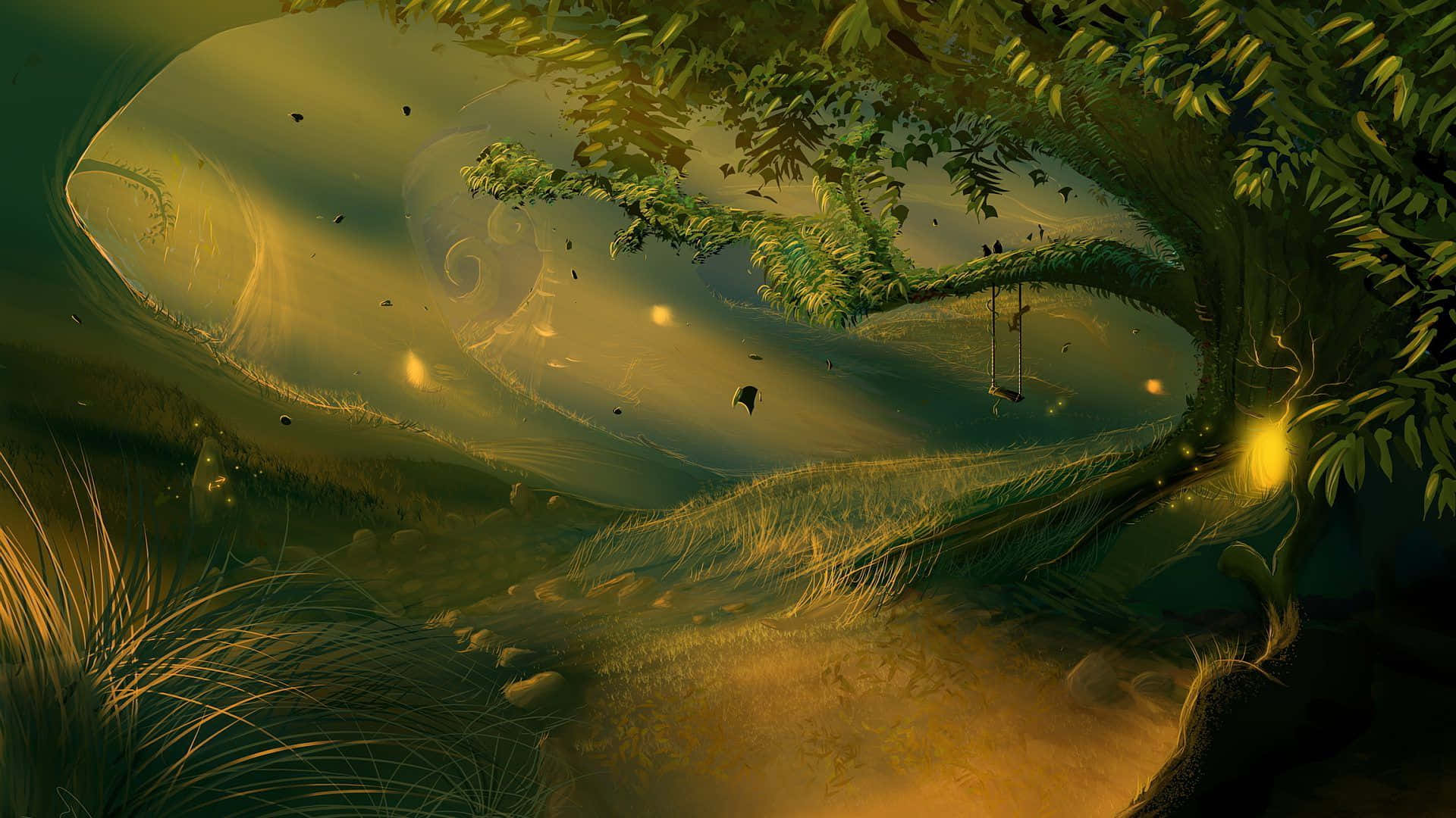 Enchanted Forest Landscape at Twilight Wallpaper