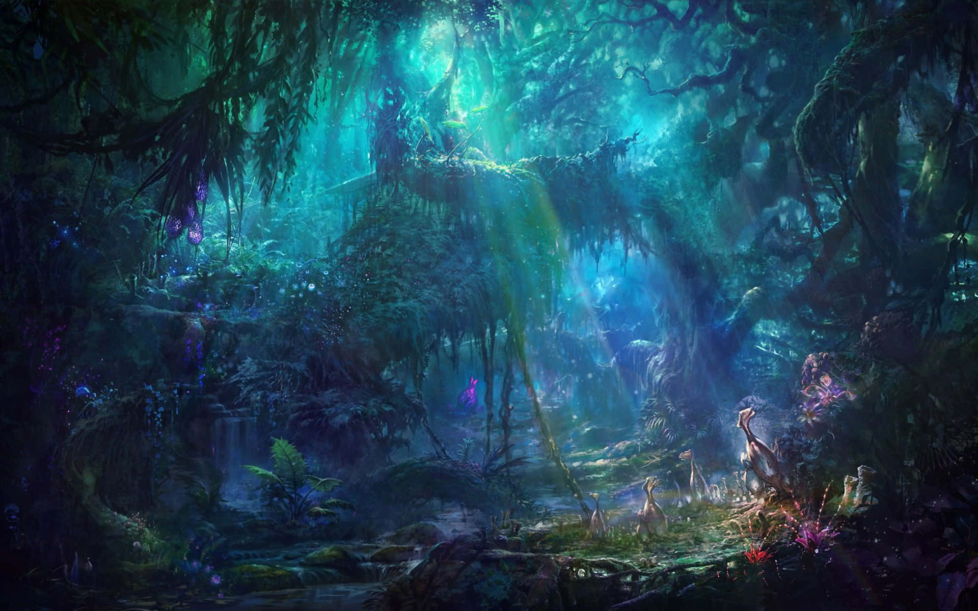Enchanted Forest Illuminated by Sunlight Wallpaper