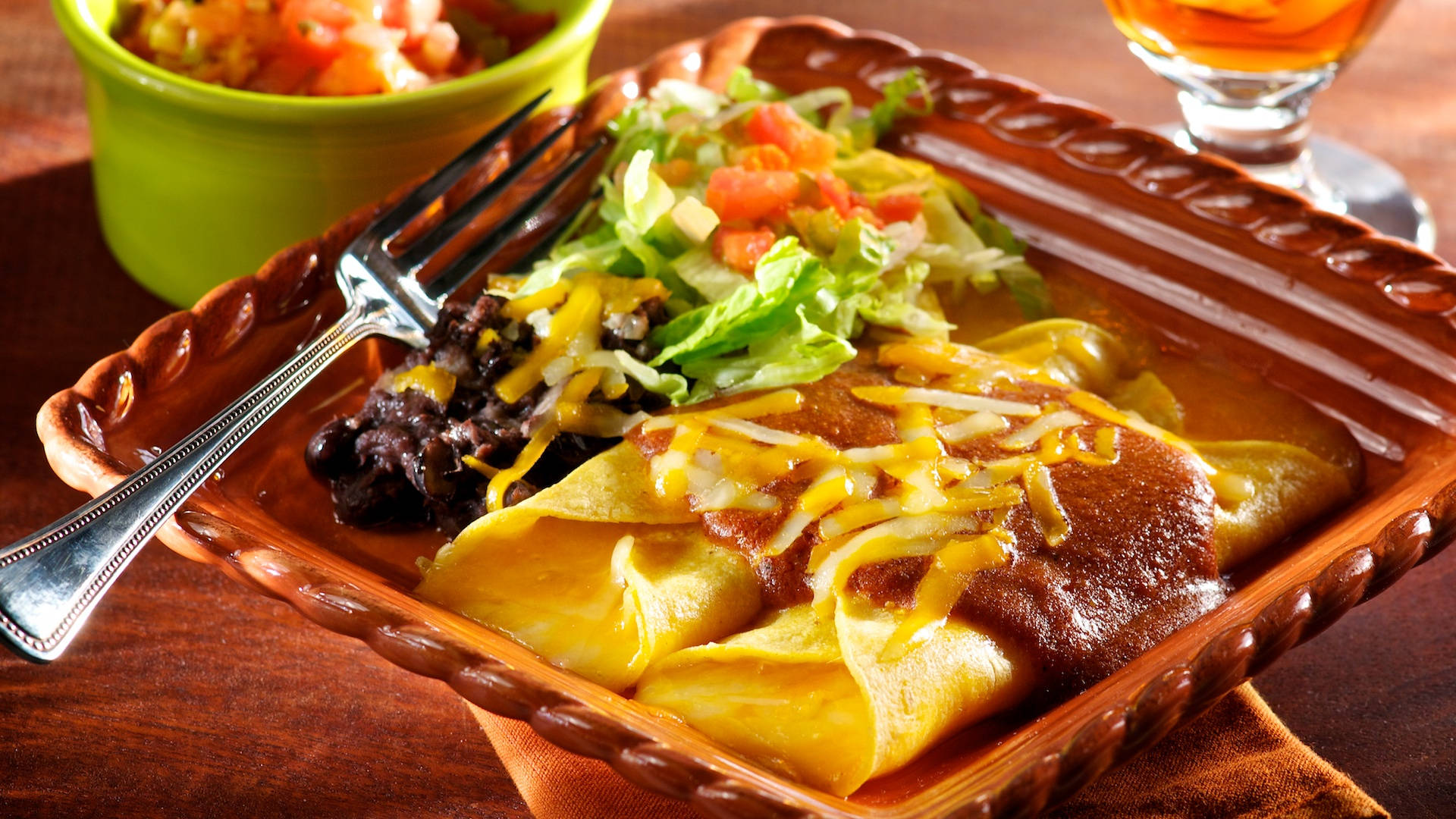 Enchiladas On Square Wooden Plate Picture