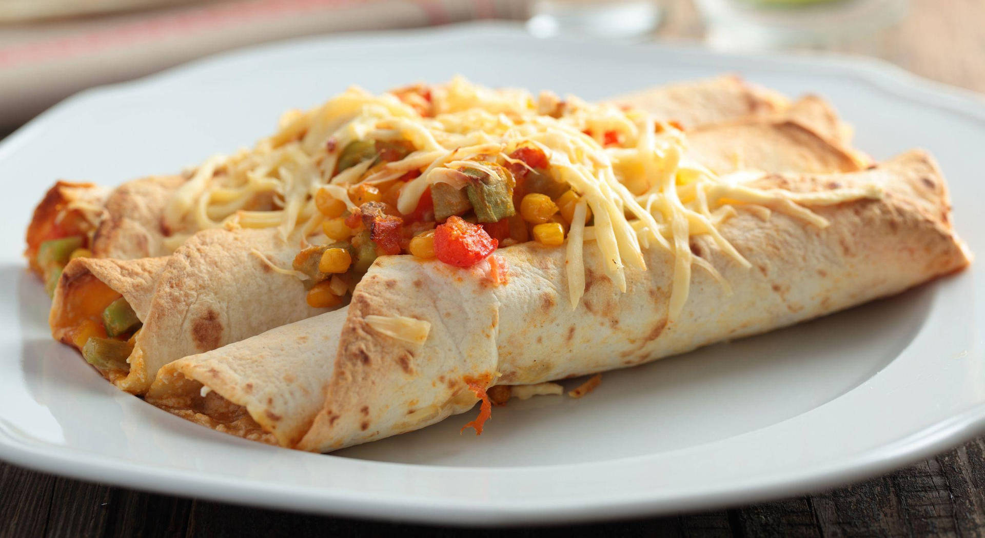 Enchiladas With Corn, Green Peas, And Tomatoes Wallpaper