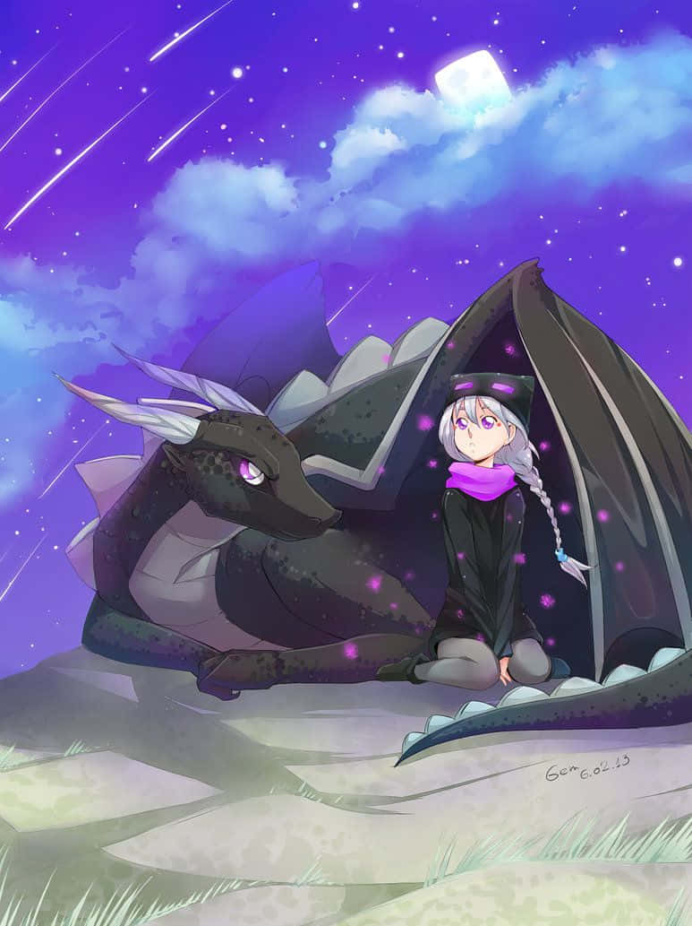 Ender Dragon spreading its wings and creating a magical force against the night sky