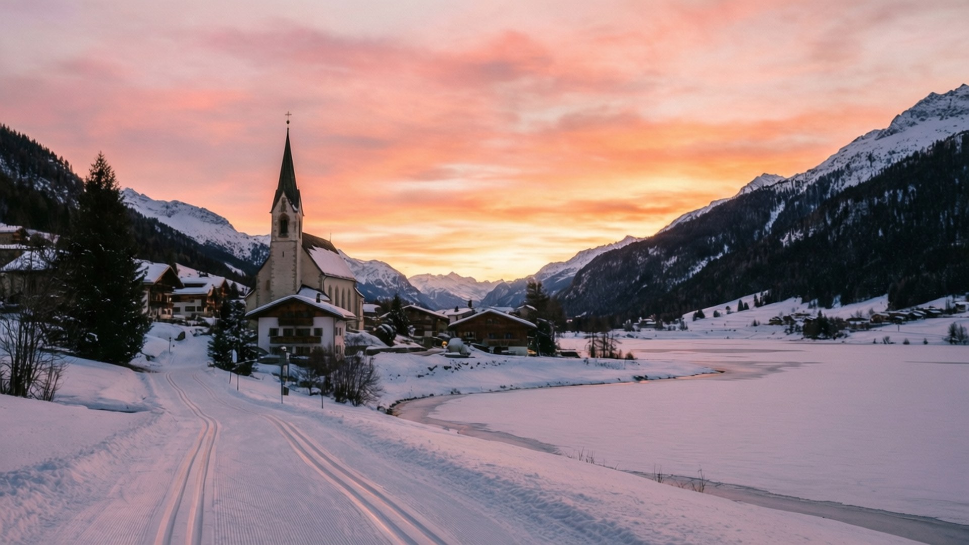 Engadin Winter Sunset Wallpaper