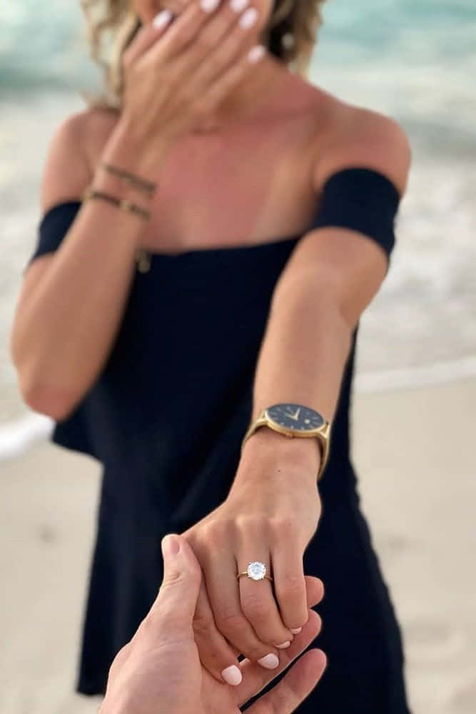 Engagement Girl At The Beach With Ring Pictures