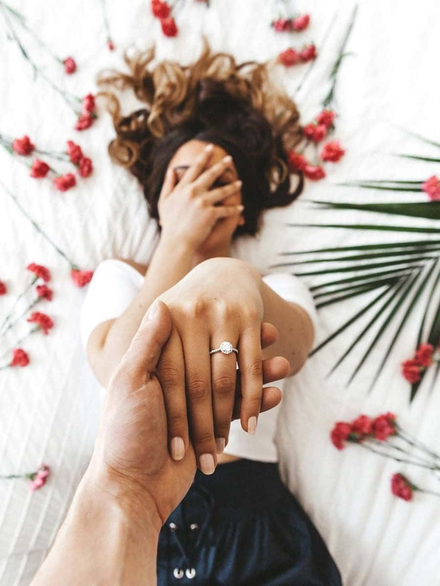 Engagement Ring Girl On Rose Petals Pictures