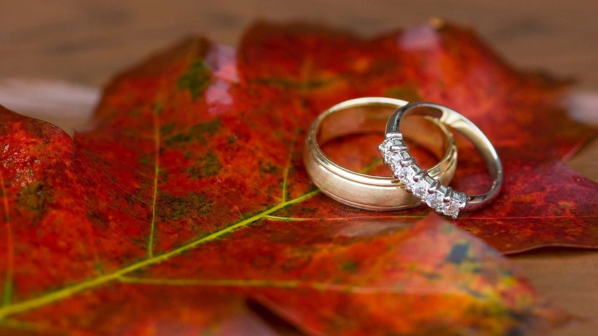 Engagement Ring On A Red Leaf Picture