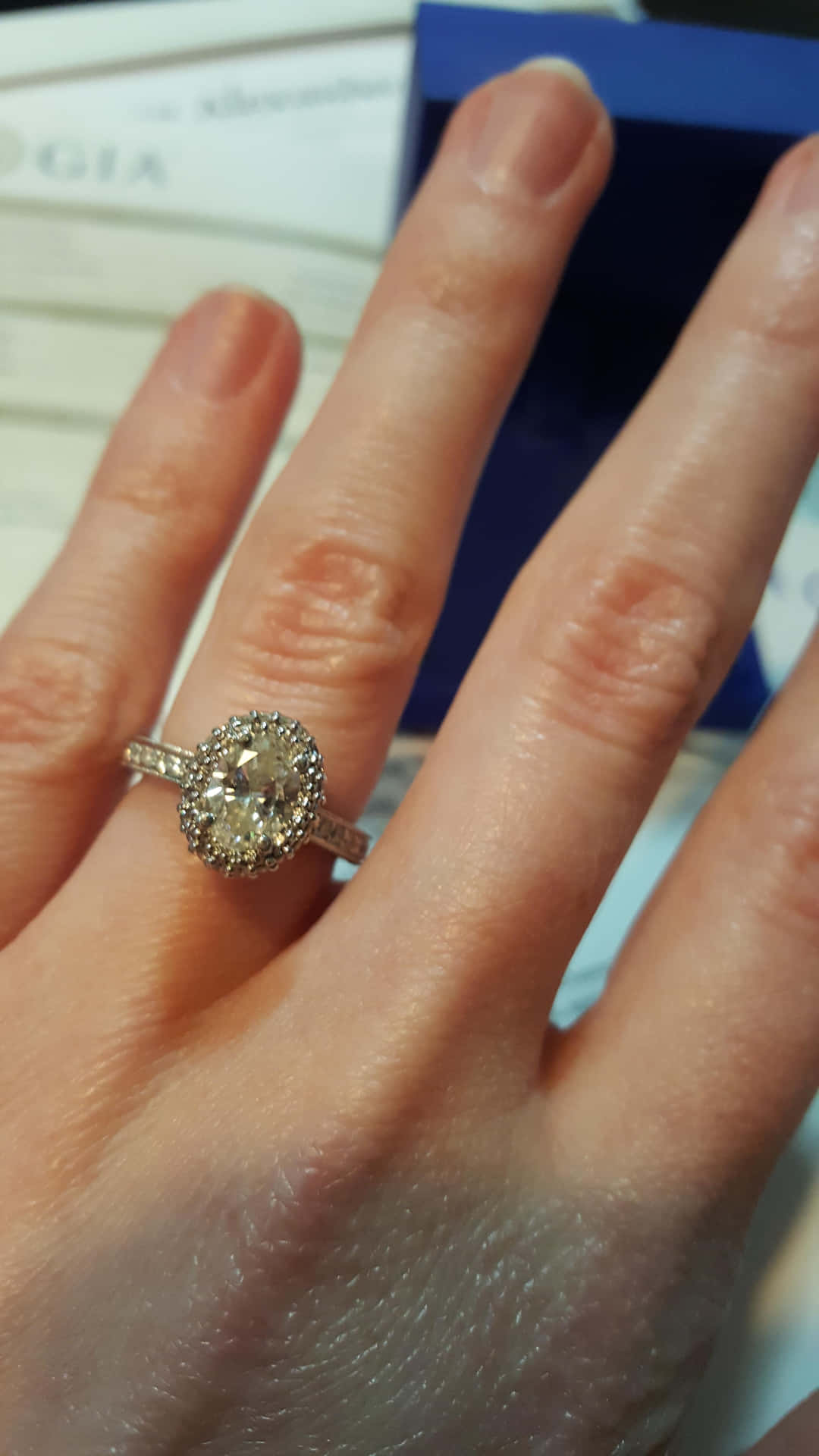 Fancy Engagement Ring On A Finger Picture