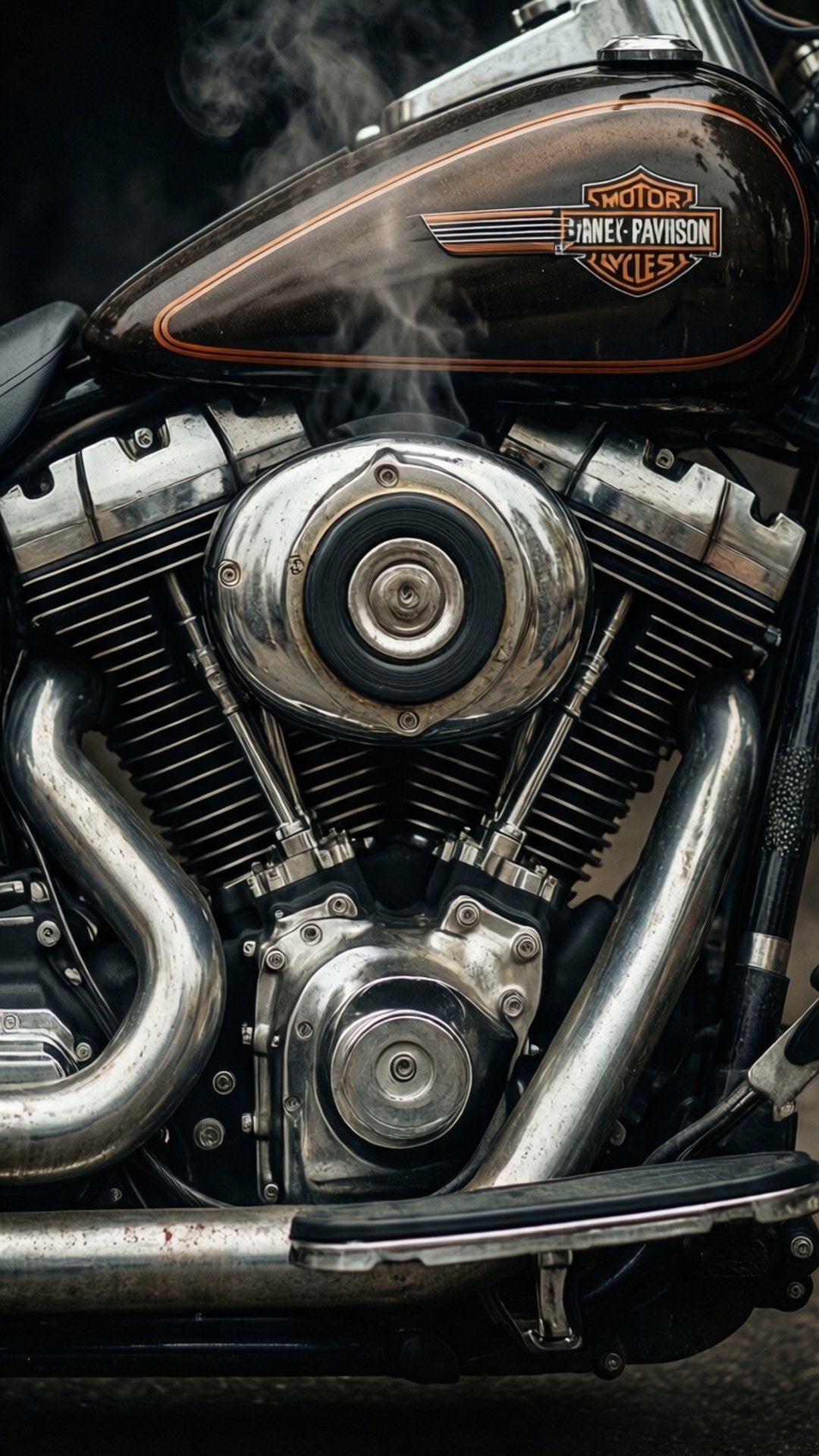 Motorbæst Nærbillede Wallpapers — Indviklede Harley Davidson motor detaljer i dramatisk mørk belysning.