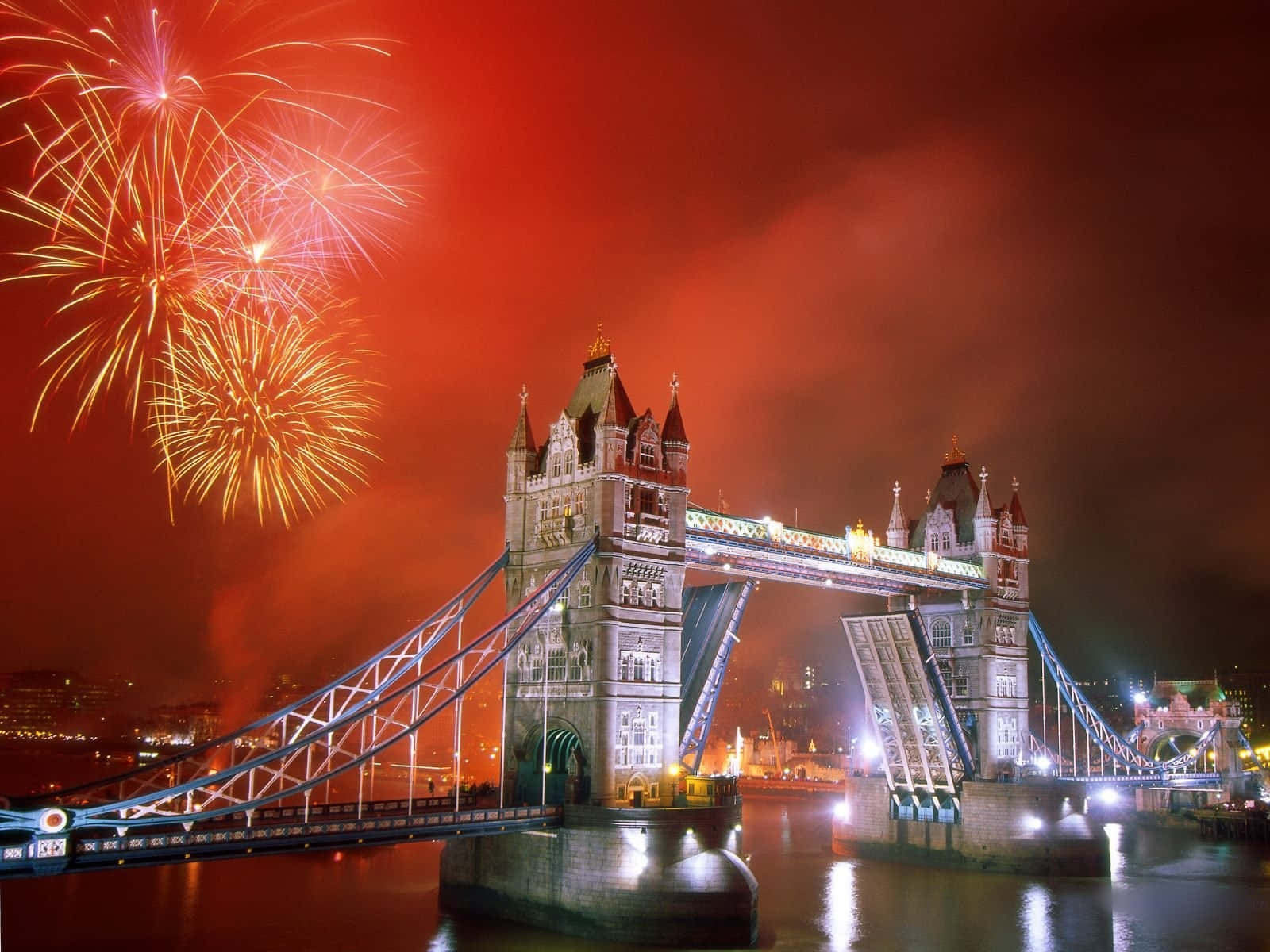 A New Year's Eve Fireworks Display Over Tower Bridge In London