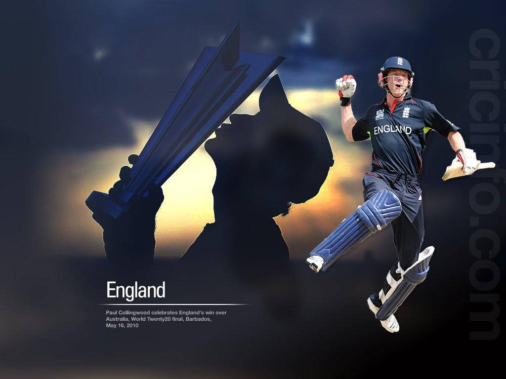 Paul Collingwood fra England Cricket skilt på en lys blå baggrund. Wallpaper
