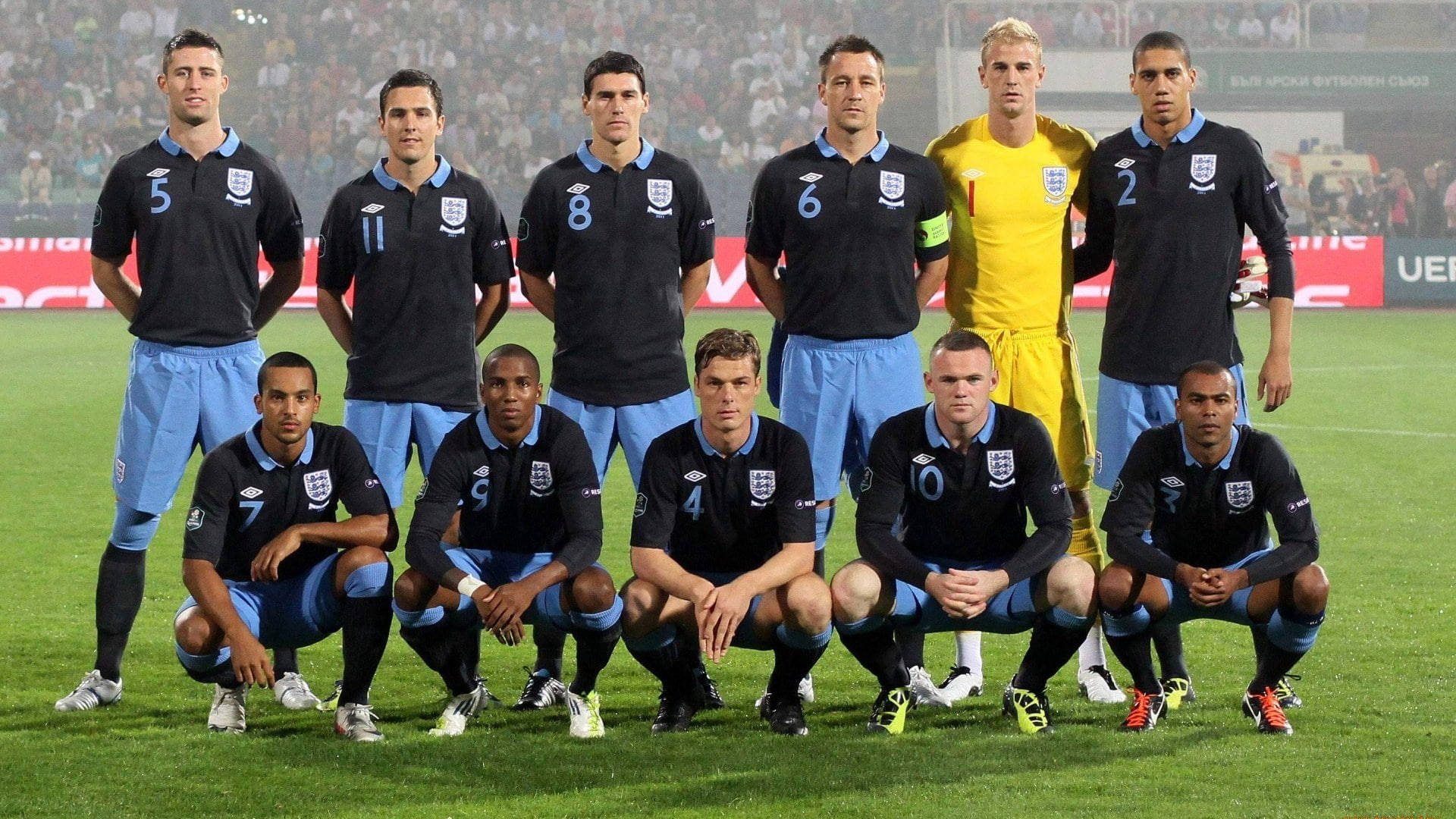 England Fodbold Sort Blå Team Foto Wallpaper