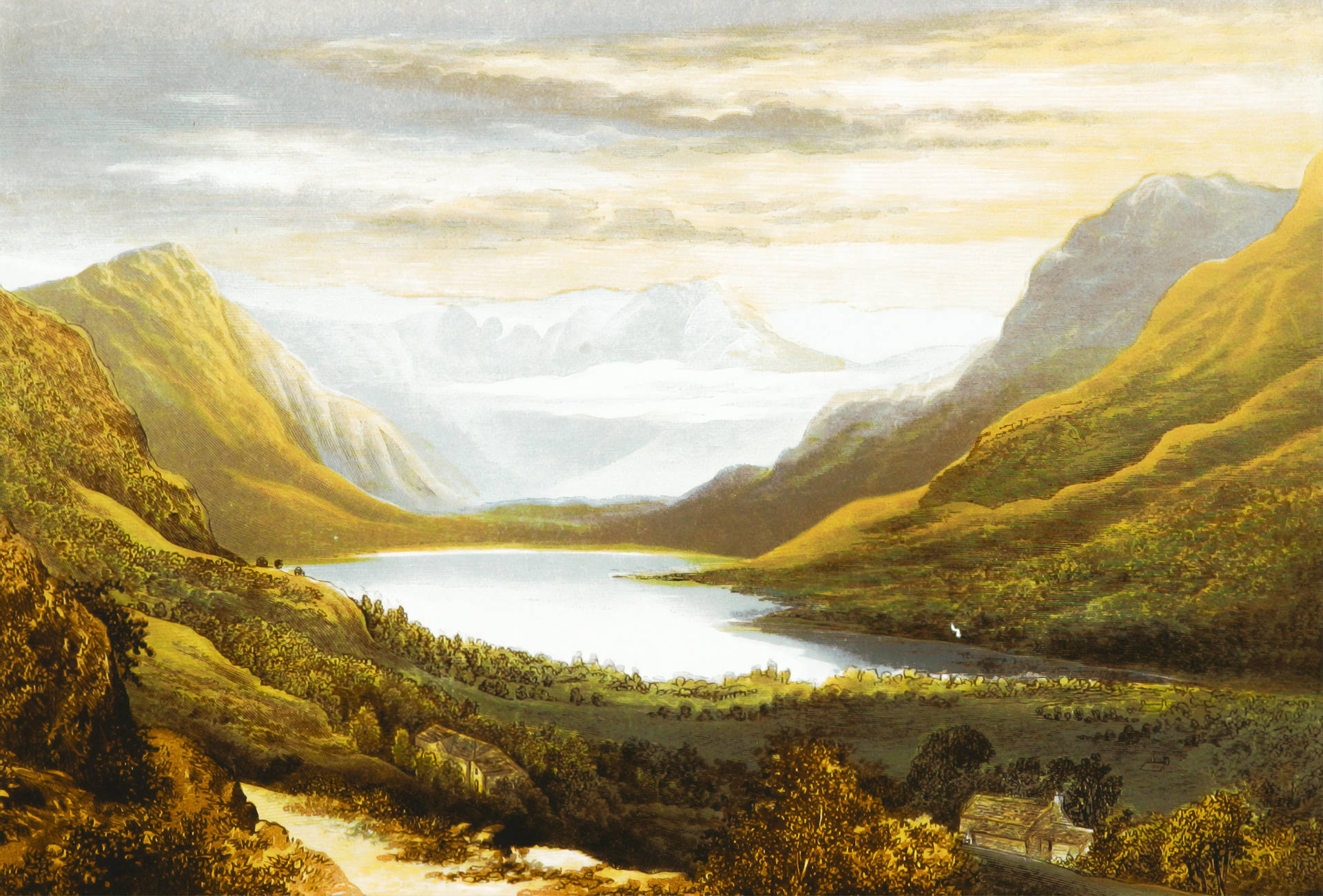 English Lake Scenery Painting By Benjamin Fawcett Wallpaper