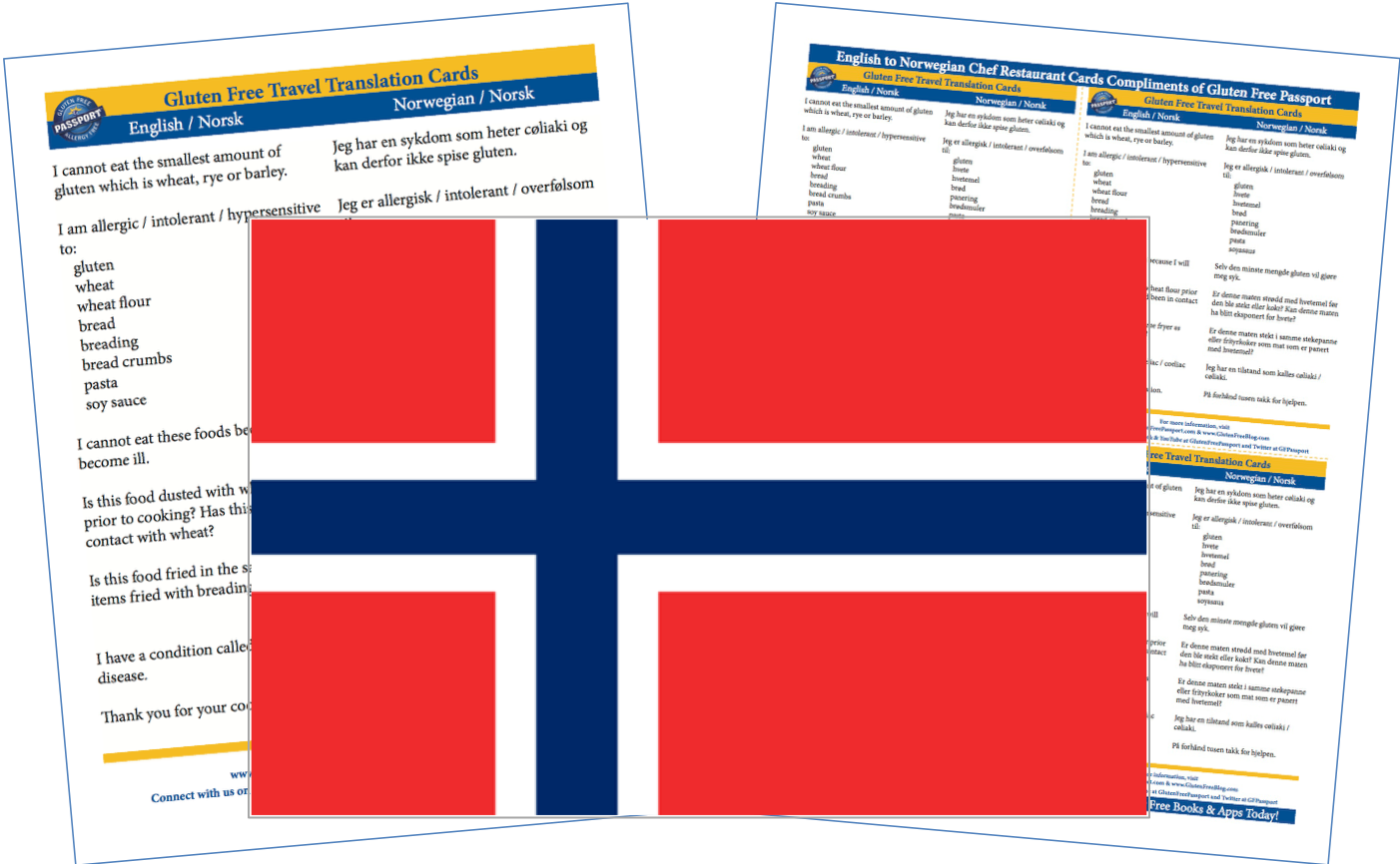 English Norwegian Gluten Free Translation Cards PNG