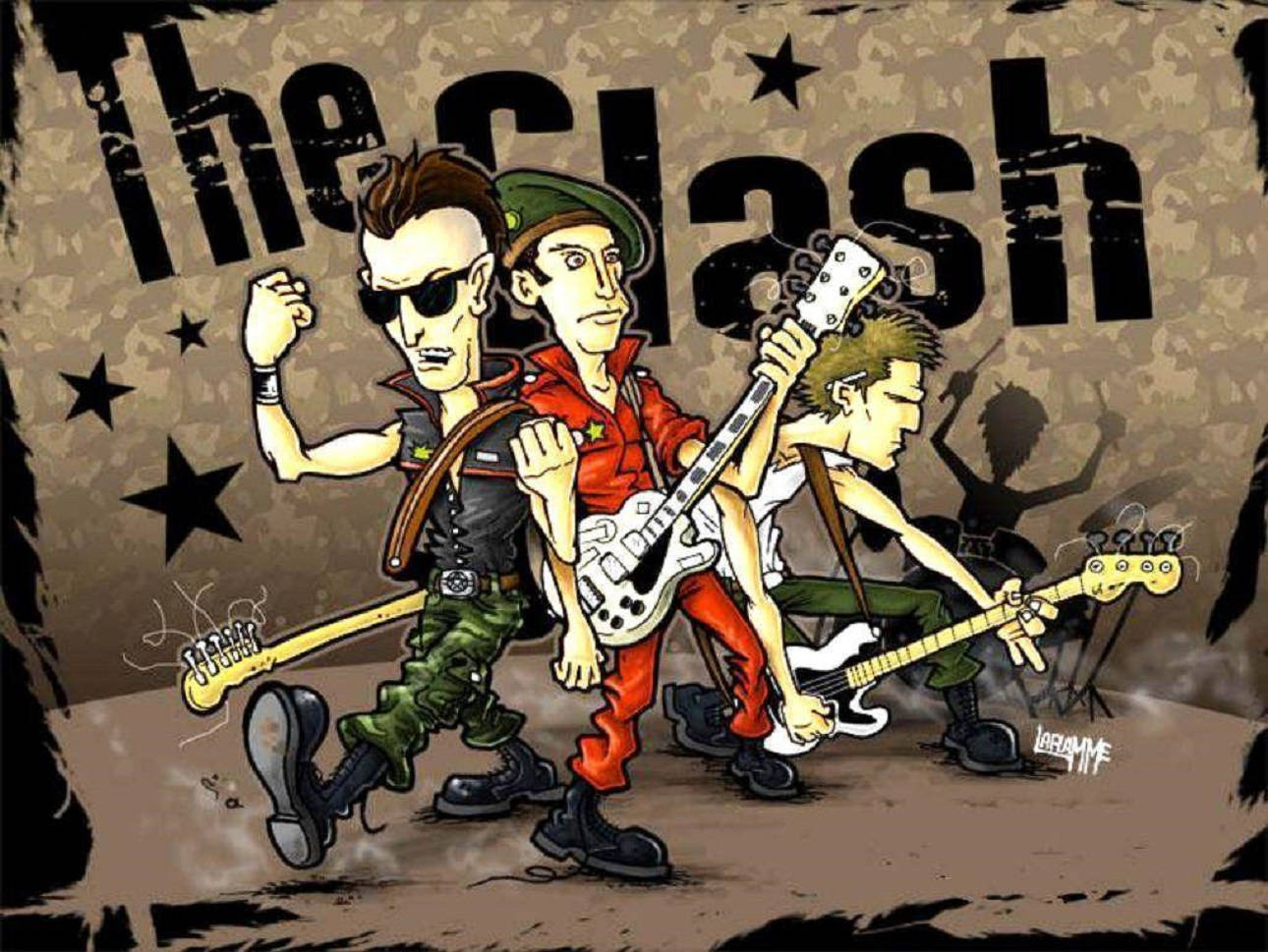 English Rock Band The Clash Caricature Drawing Wallpaper