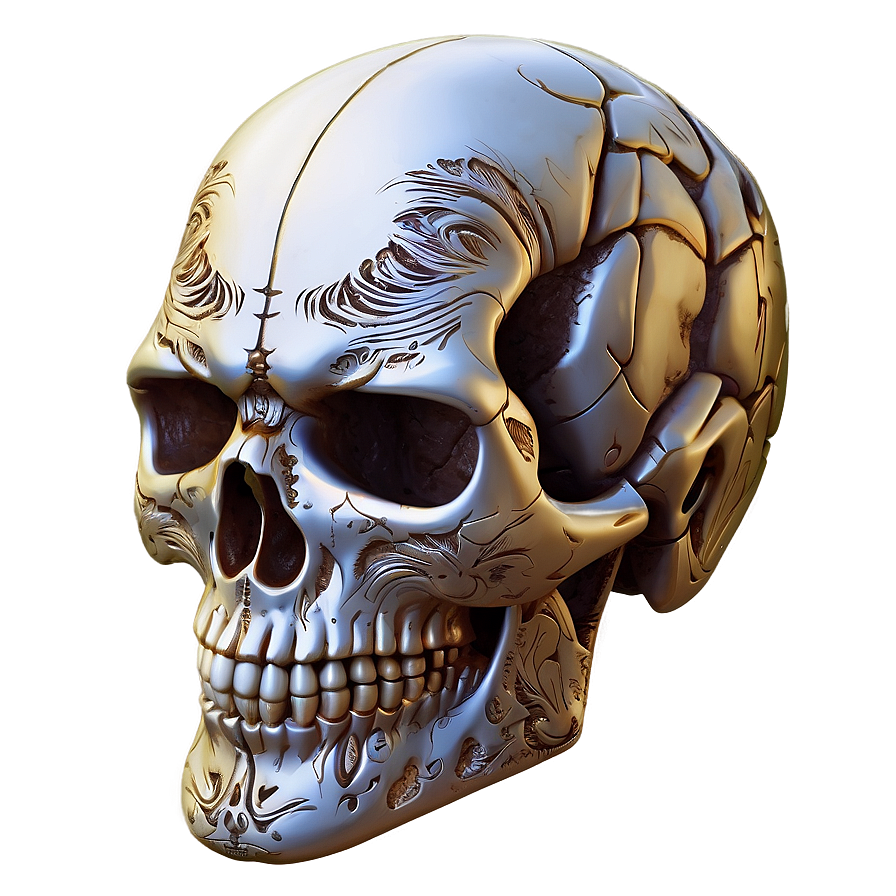 Engraved Style Skull Face Image Png Udf PNG