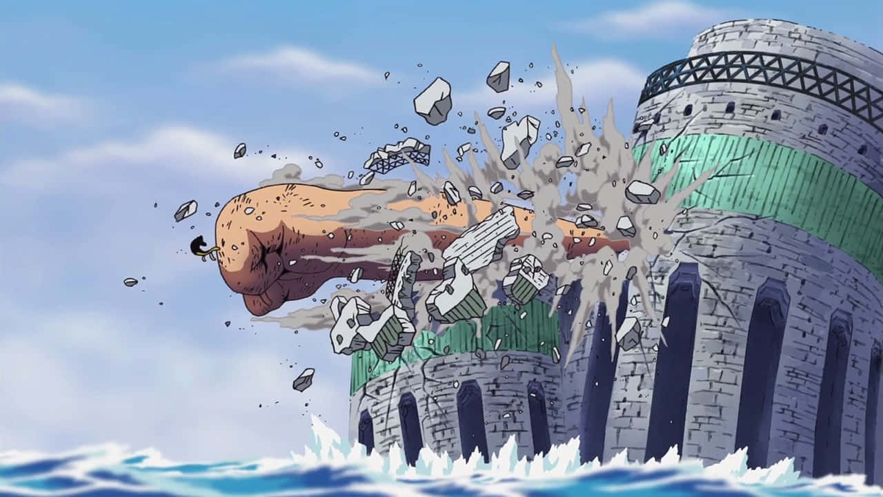 Luffy and crew up against the powerful Admiral Aokiji during their battle in Enies Lobby Wallpaper