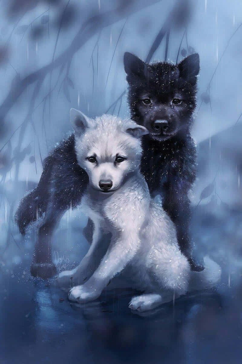 Loup Anime Énigmatique En Duo Sous La Pluie Fond d'écran