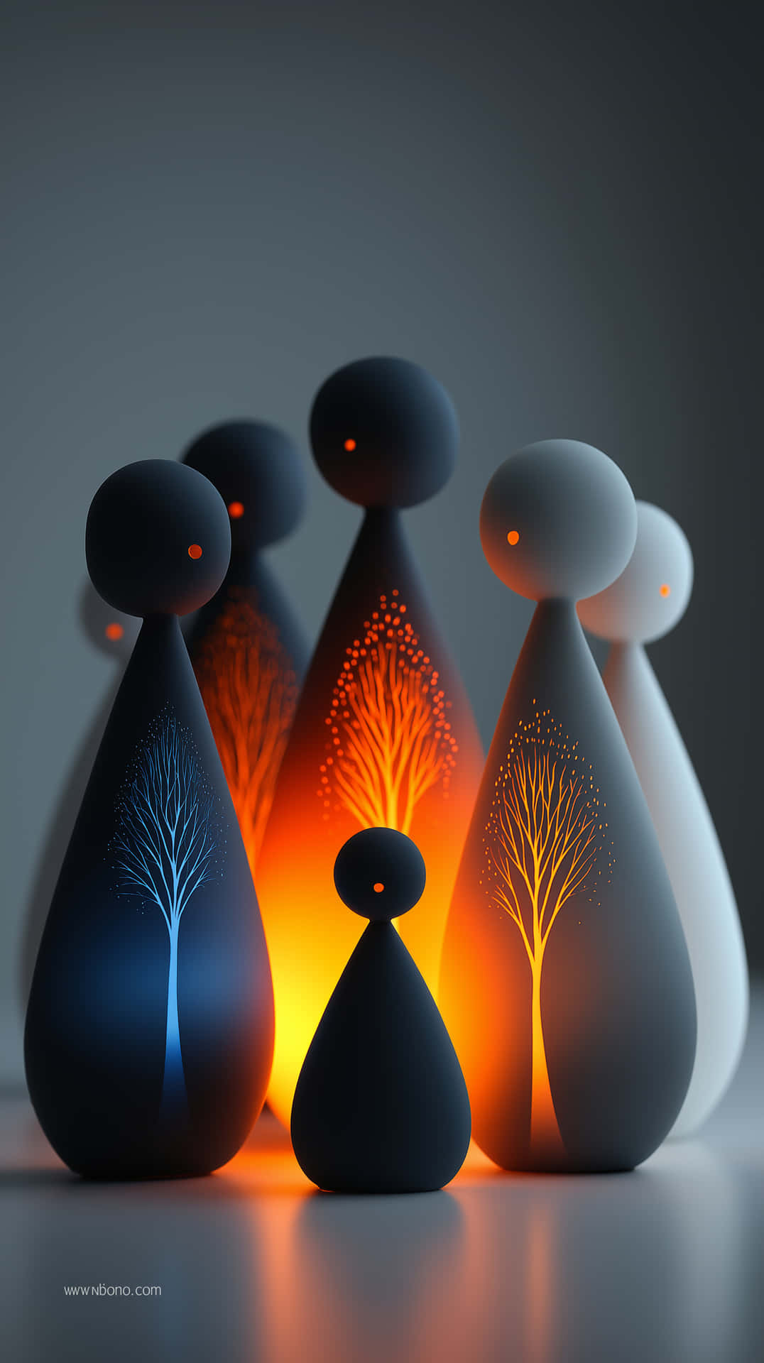 Enigmatic Ceramic Figures With Inner Glowing Trees Wallpaper