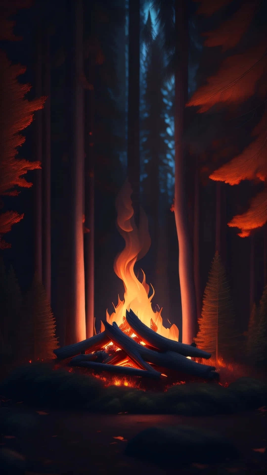 Enigmatic Forest Campfire Night Wallpaper