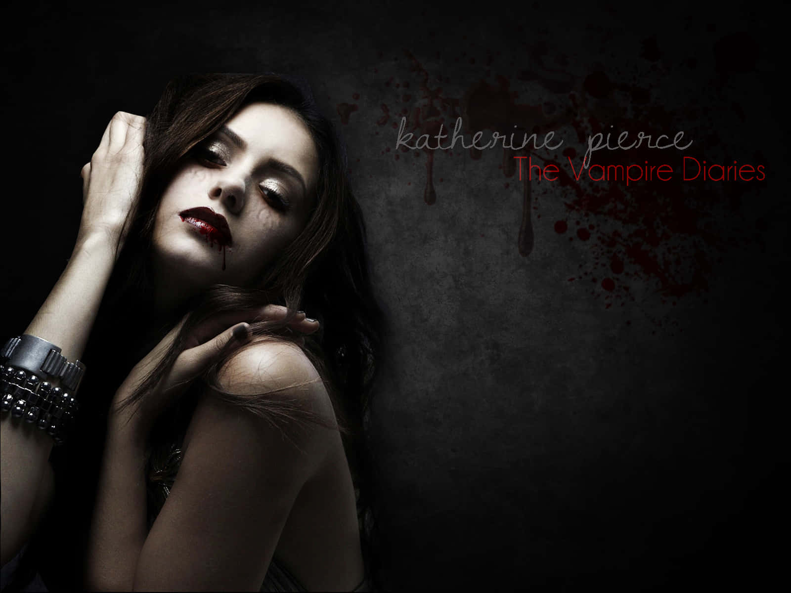 Enigmatic Katherine Pierce Against A Dimmed Background Wallpaper