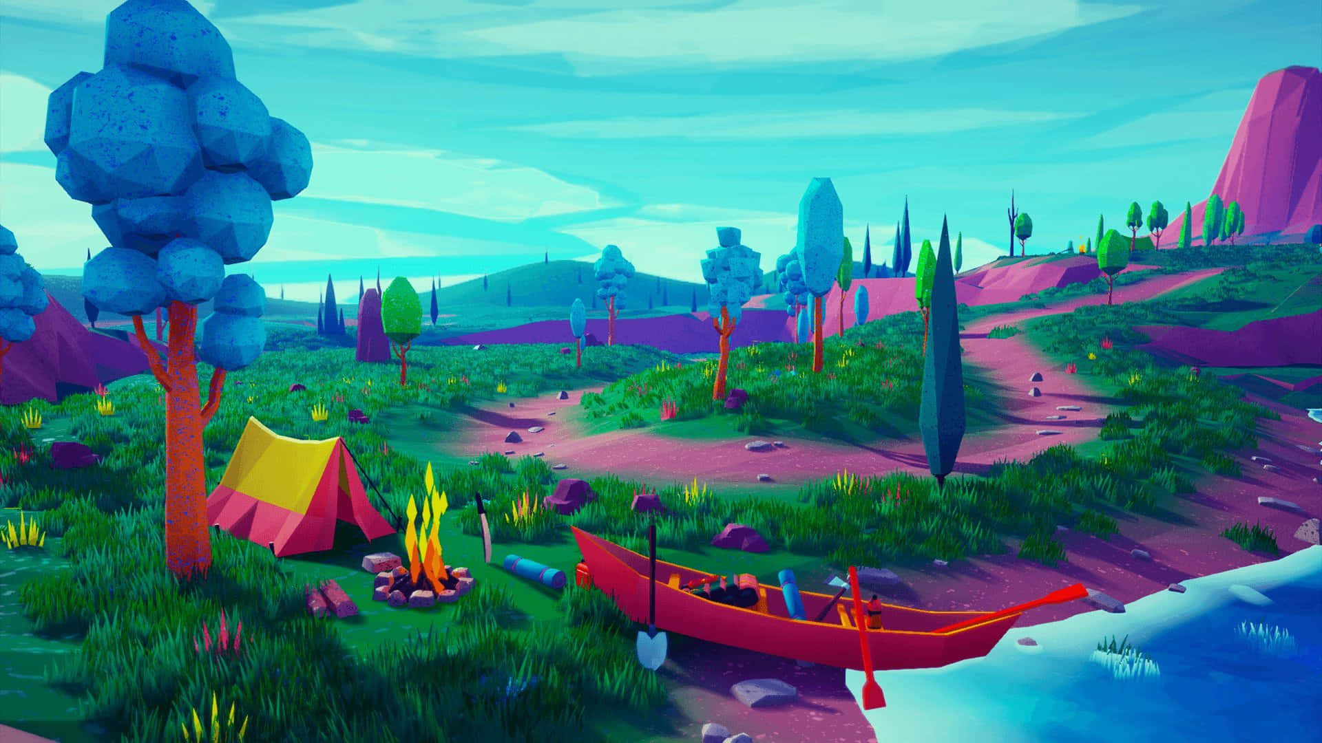 Environment Colorful Painting Campsite Wallpaper
