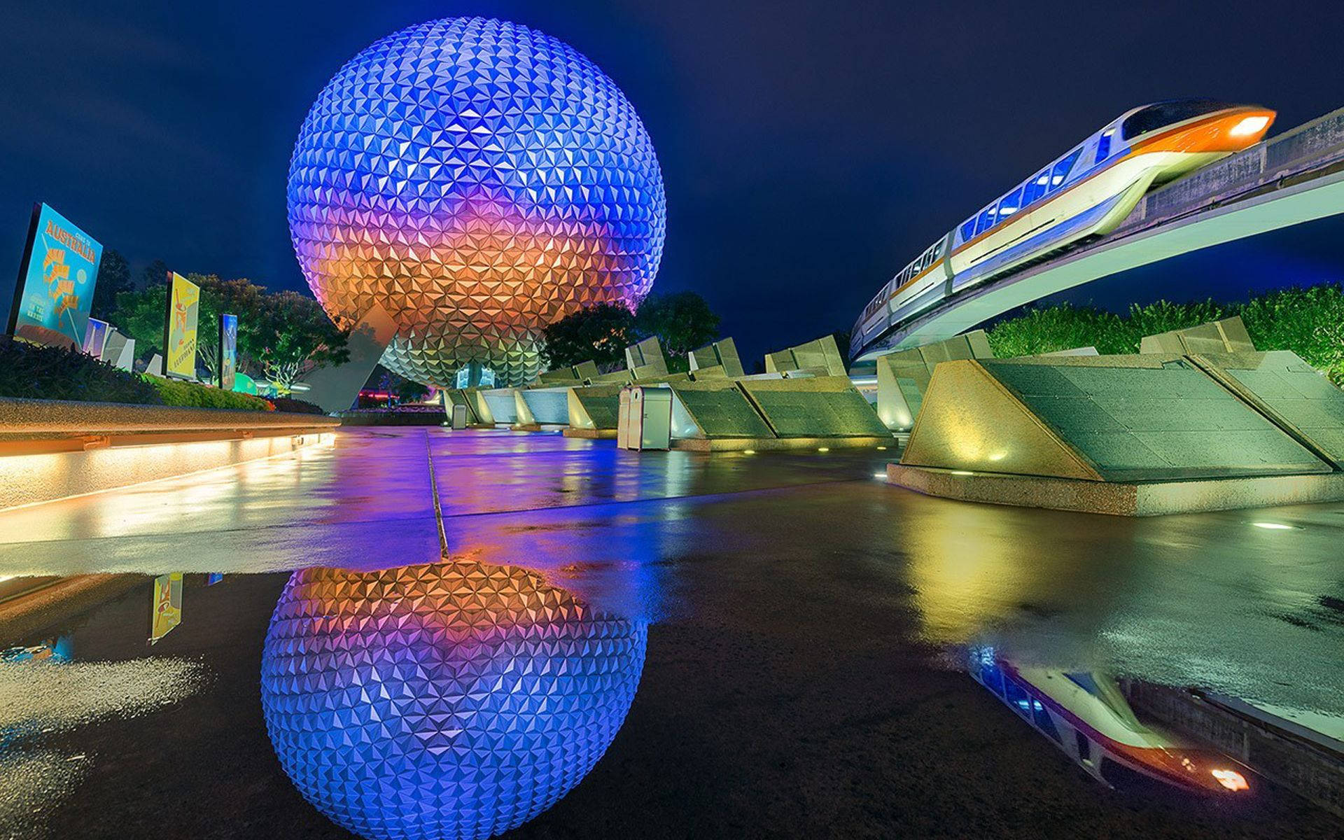 Epcot Globe Reflected On Ground Wallpaper