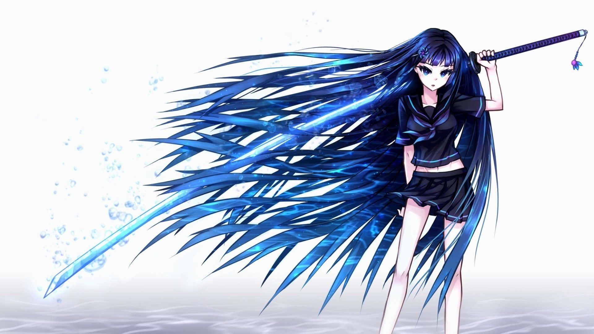 Epic Anime Girl With Blue Sharp Hairstyle Wallpaper