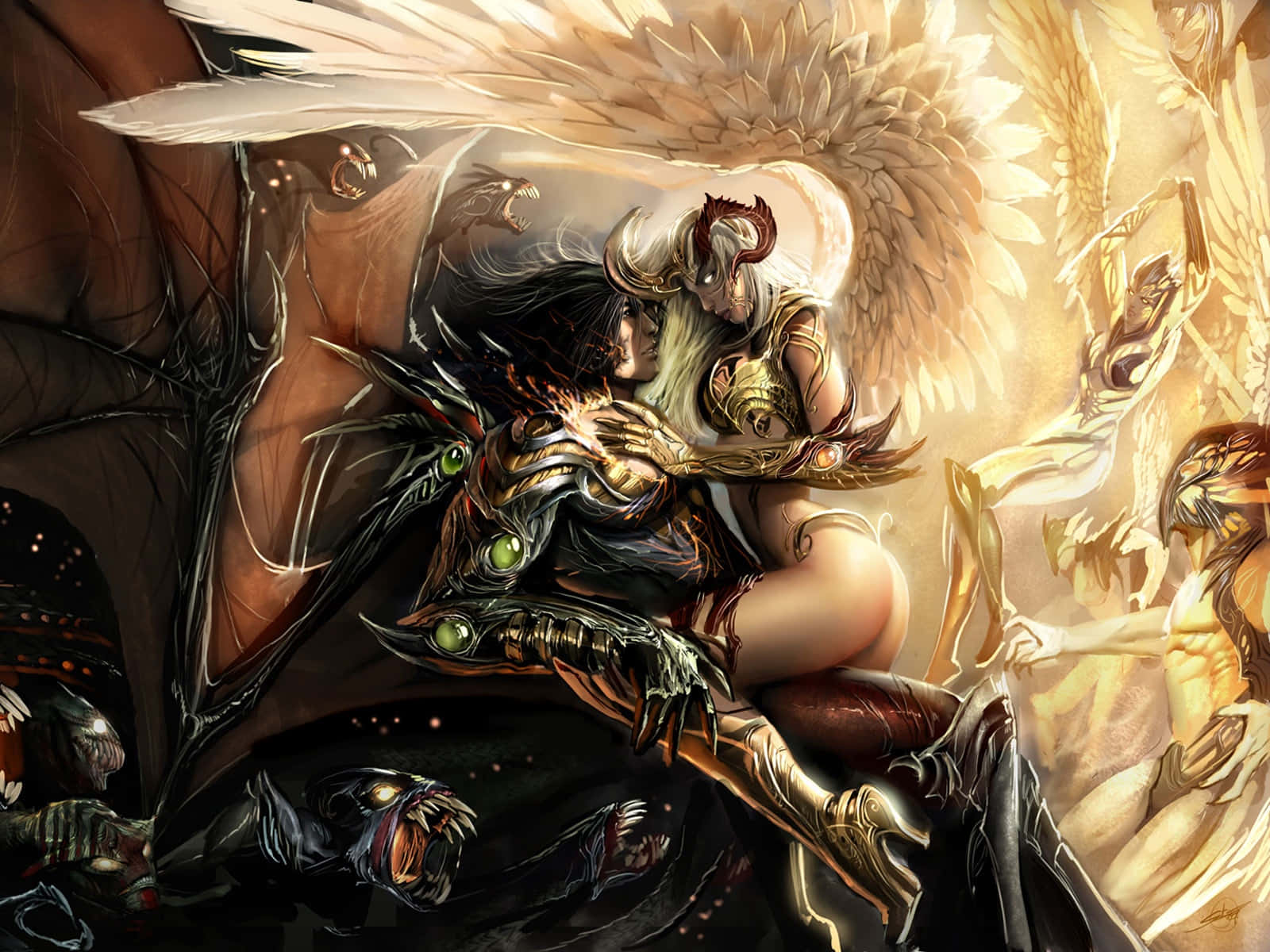 Epic Battle Angel And Demon Wallpaper