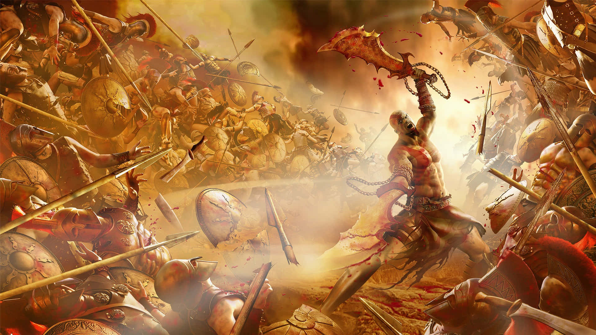 Two mighty armies facing off in an epic battle Wallpaper