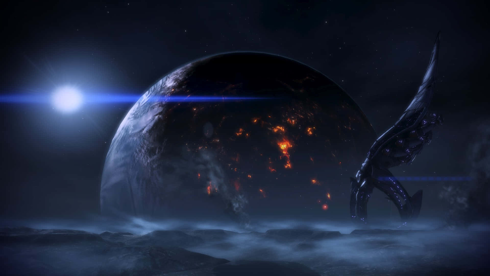 Epic Battle Against The Reaper In Mass Effect 3 Wallpaper