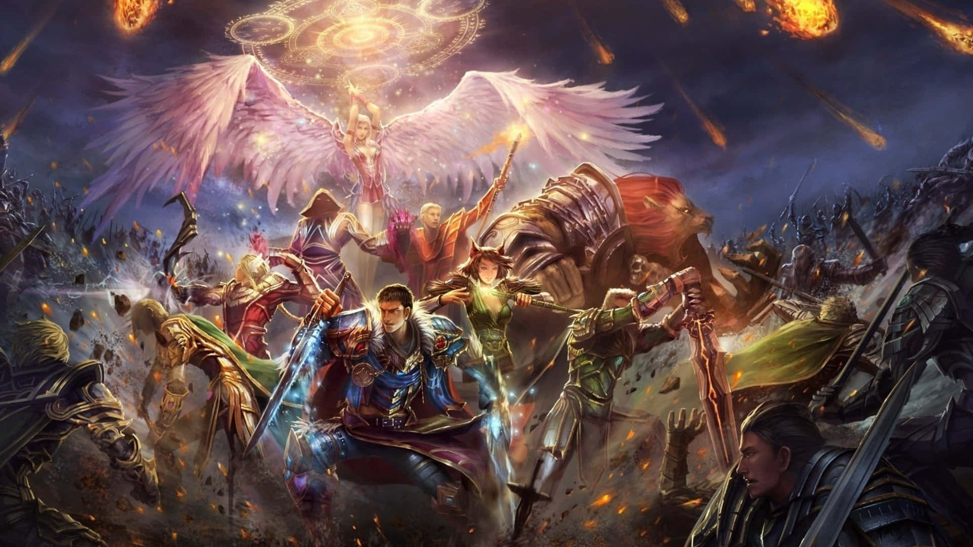 A Group Of People With A Sword And Angels Wallpaper