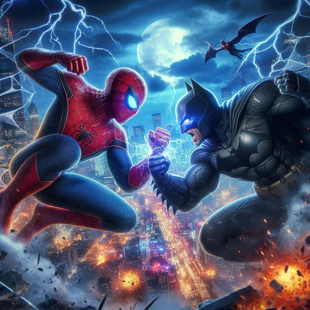 Epic Battle Between Batman And Spiderman Wallpaper