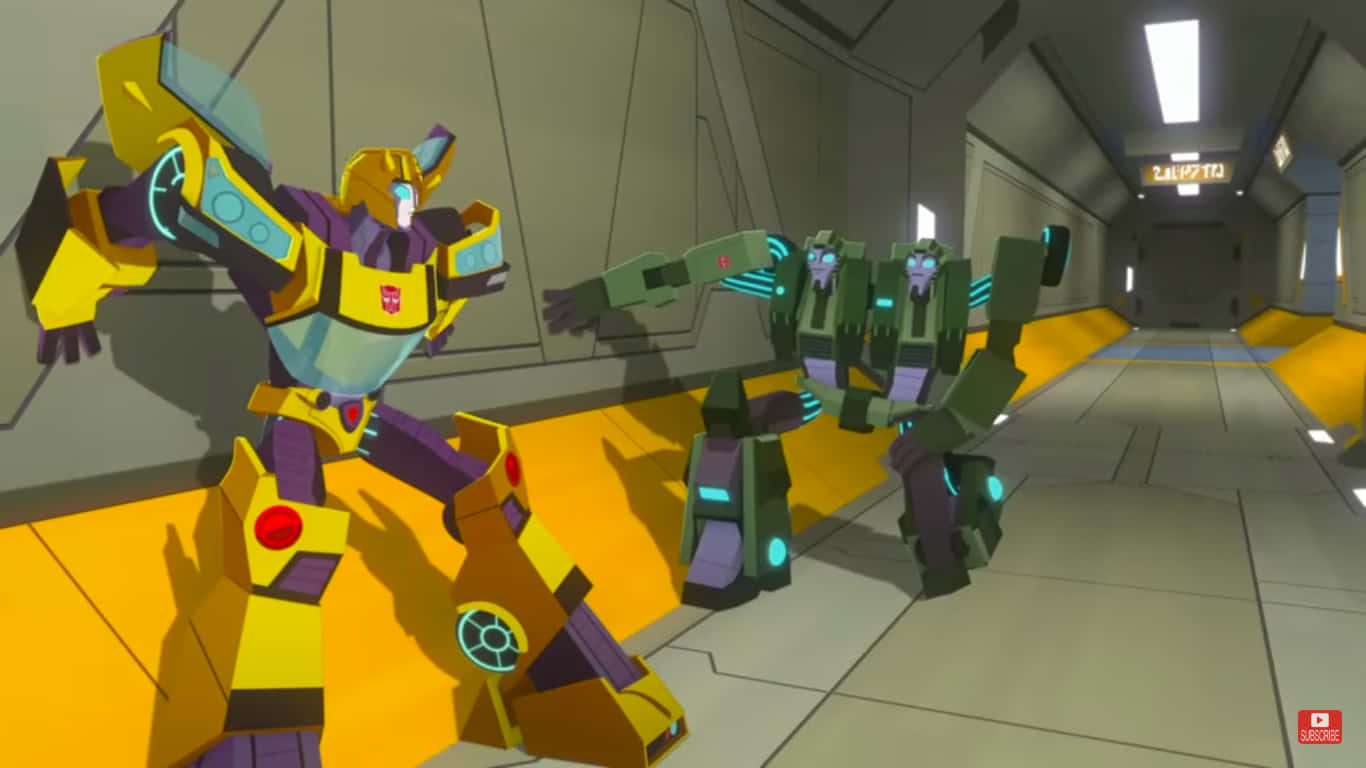 Epic Battle Between Bumblebee And Shadow Striker In Transformers Cyberverse Wallpaper