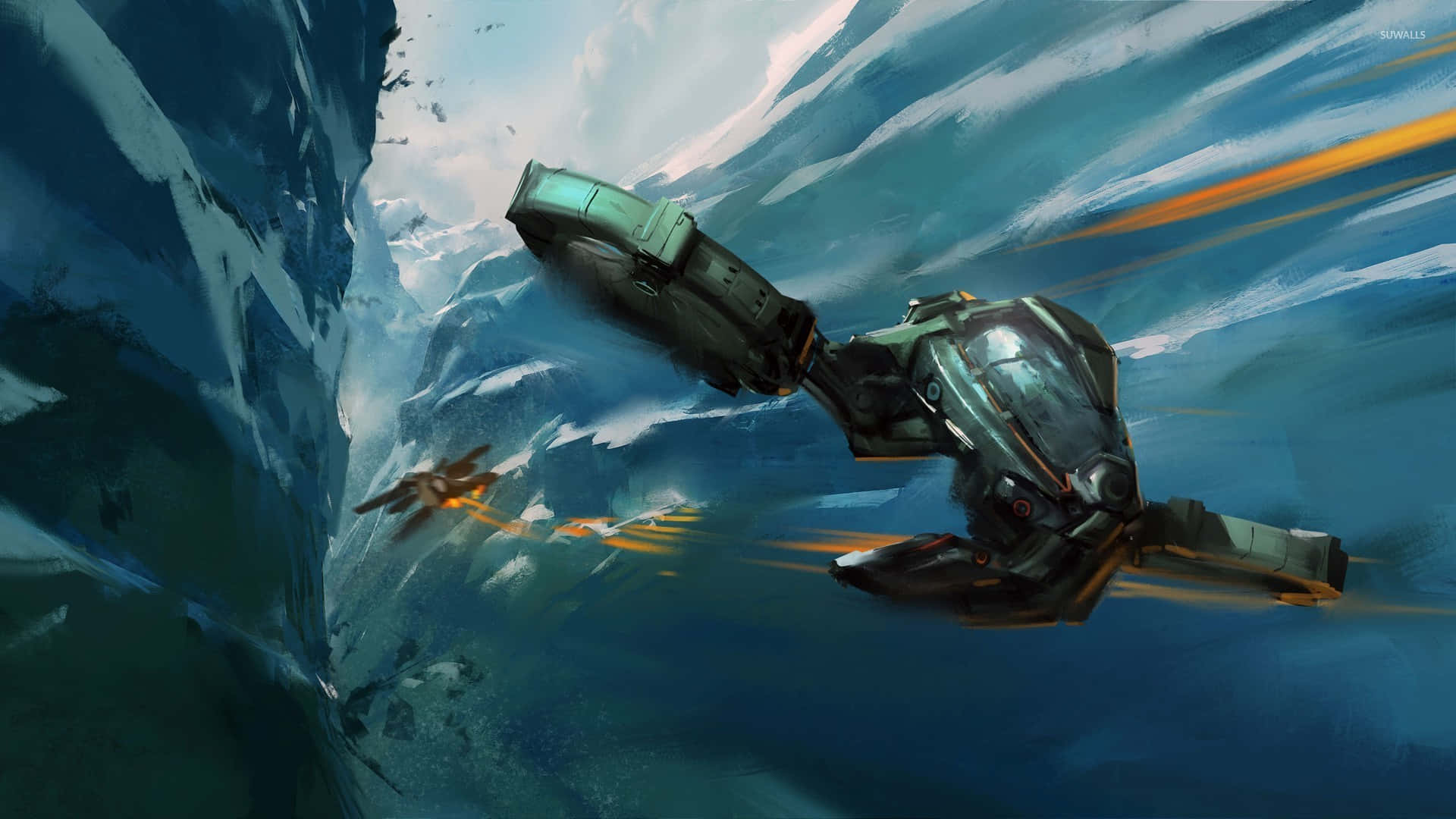 Epic Battle Painting Spaceship Wallpaper