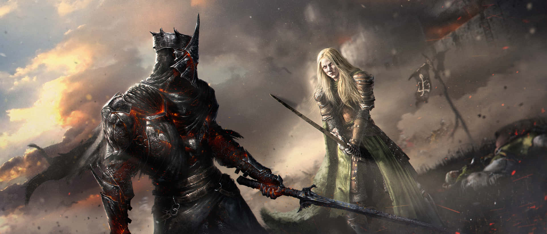 Epic_ Battle_of_ Dark_ Knight_and_ Warrior_ Queen Wallpaper