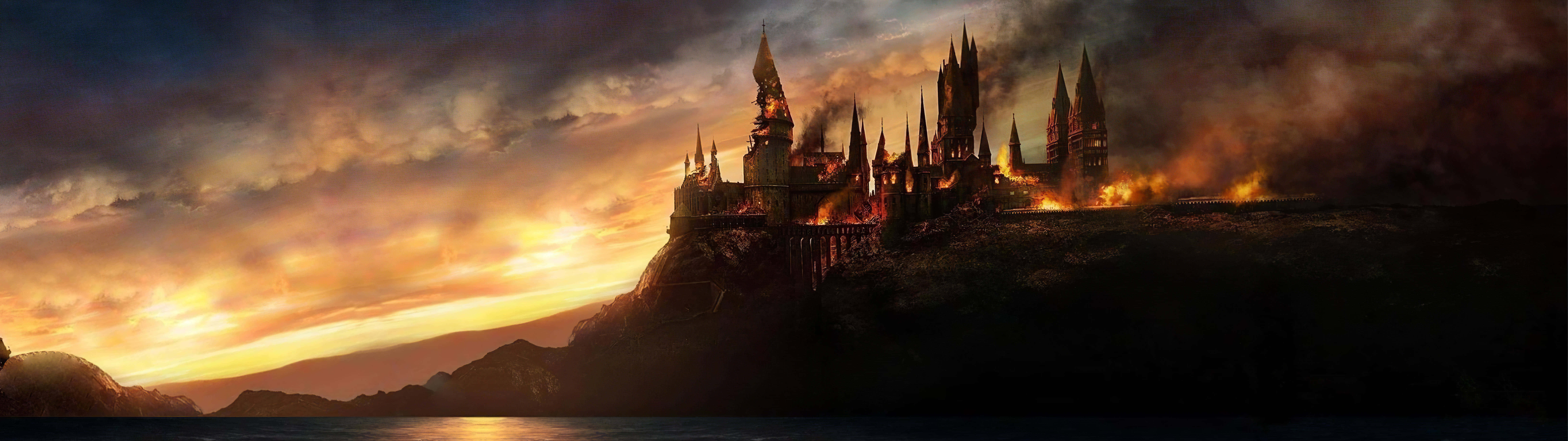 Epic_ Castle_ Sunset_ Fire_ Panorama Wallpaper