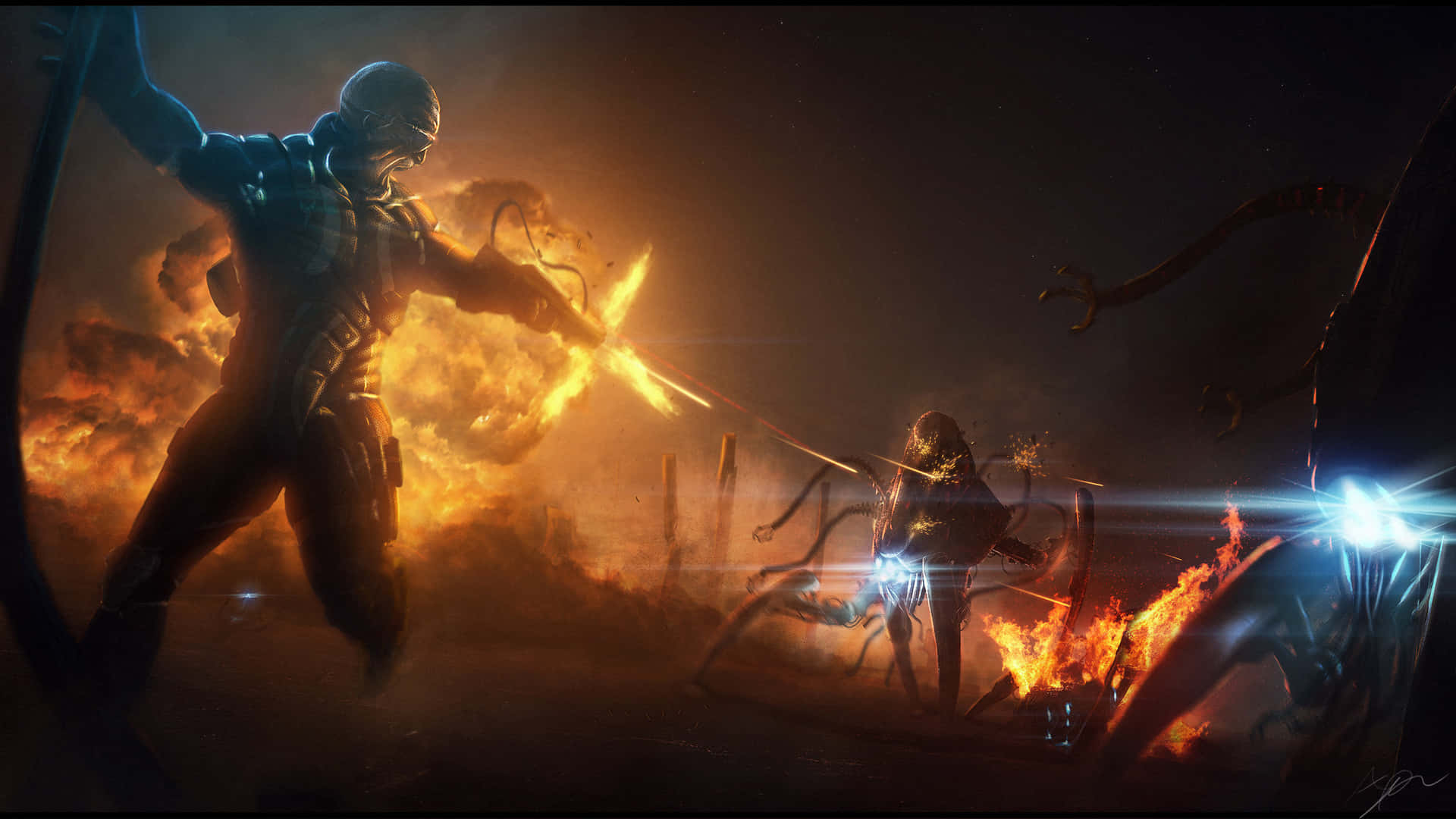 Unhombre Está Sosteniendo Una Espada Y Un Fuego. Fondo de pantalla