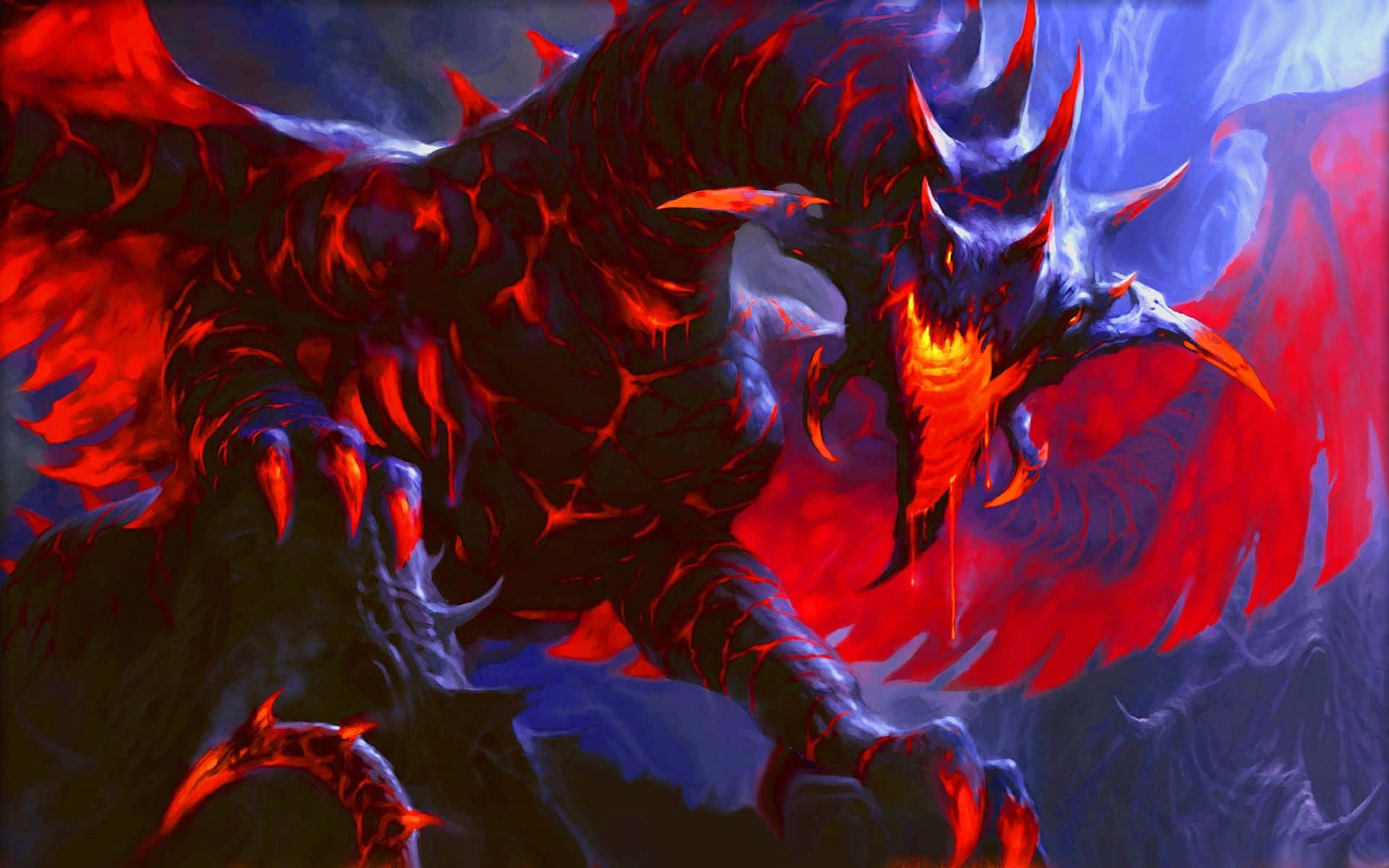 A Red And Blue Dragon With A Red Flame Wallpaper