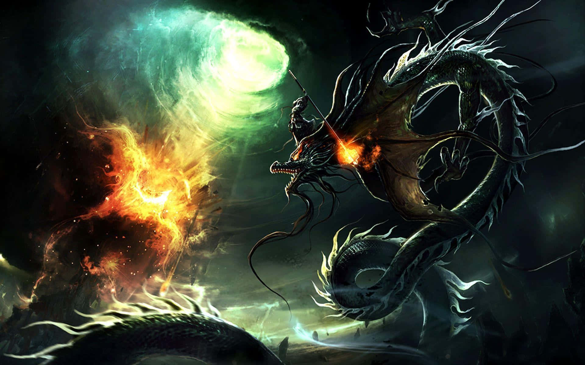 A Dragon Is Fighting A Fire Dragon Wallpaper