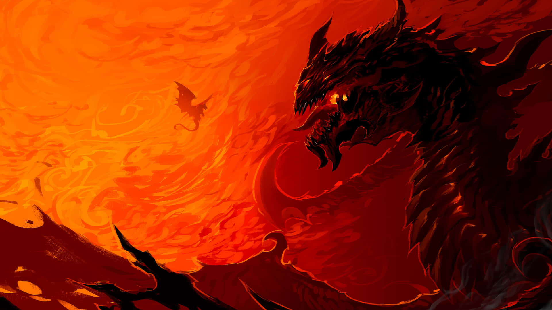 A Black Dragon With Flames And Fire Wallpaper