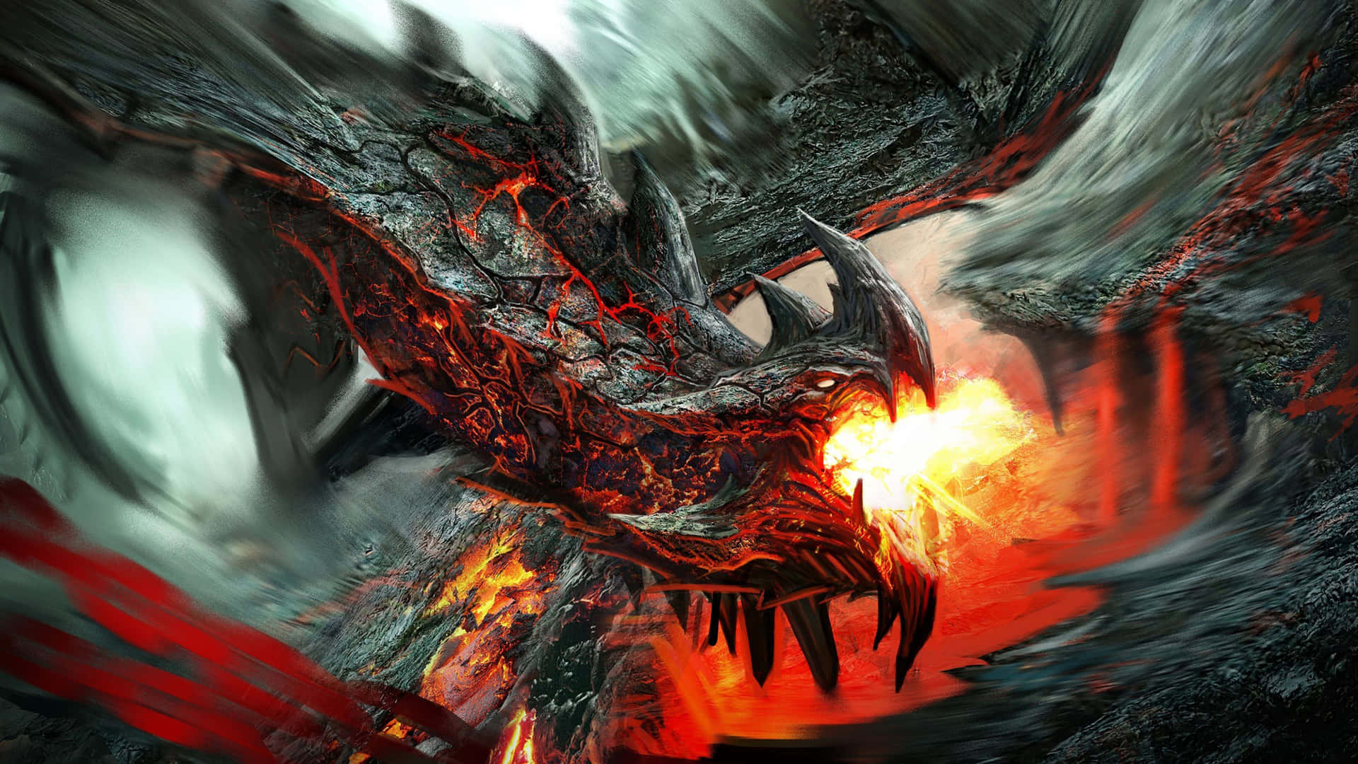 A huge dragon boasting incredible colors soars through the sky. Wallpaper