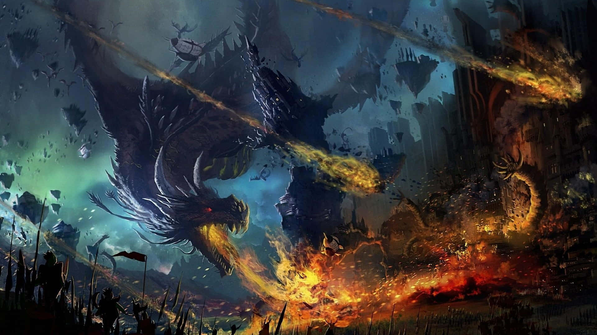 Den Epic Dragon Dragon SVæver Over Skyerne Wallpaper