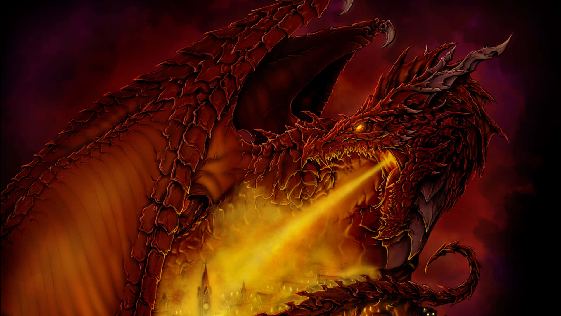 A Red Dragon With Flames Coming Out Of Its Mouth Wallpaper
