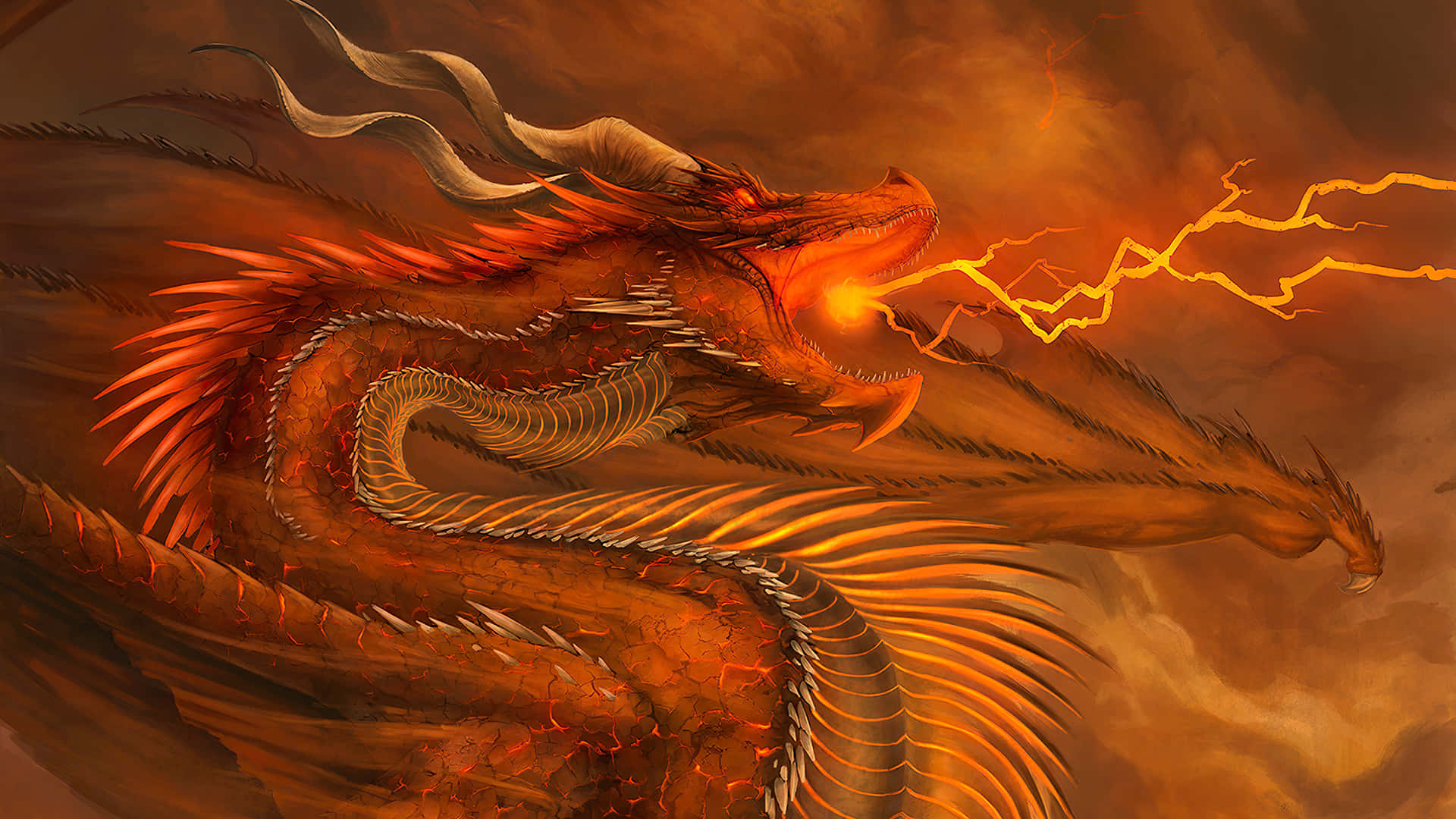 En Epic Dragon opslær og glide igennem Nattehimmelen. Wallpaper