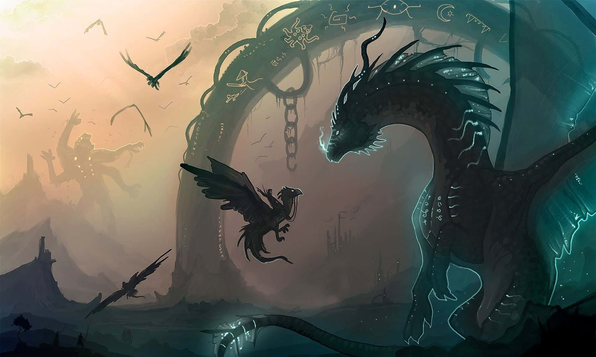 Epic Dragon in fantasy setting Wallpaper