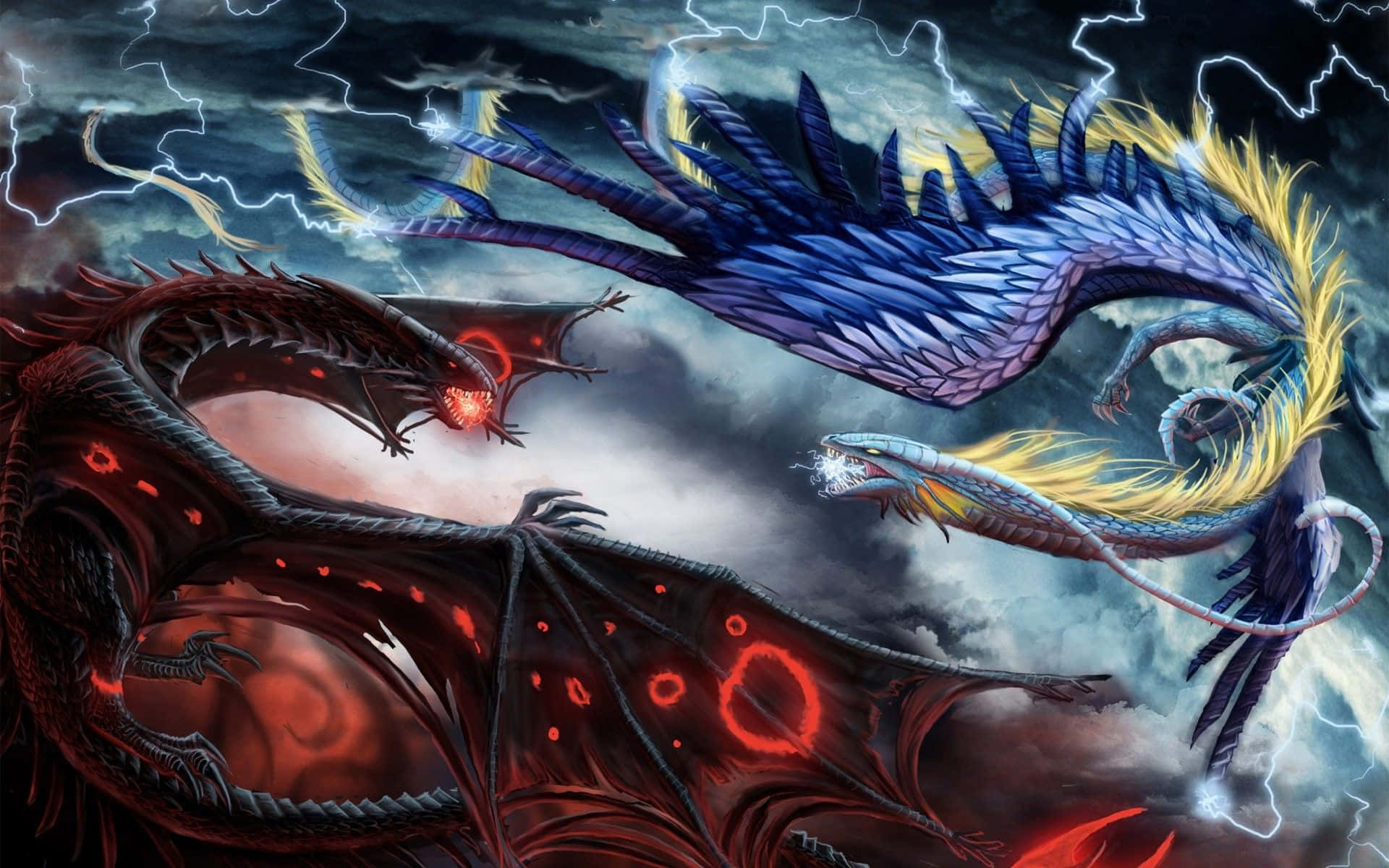 Unépico Dragón Volando Sobre Un Paisaje Oscuro. Fondo de pantalla