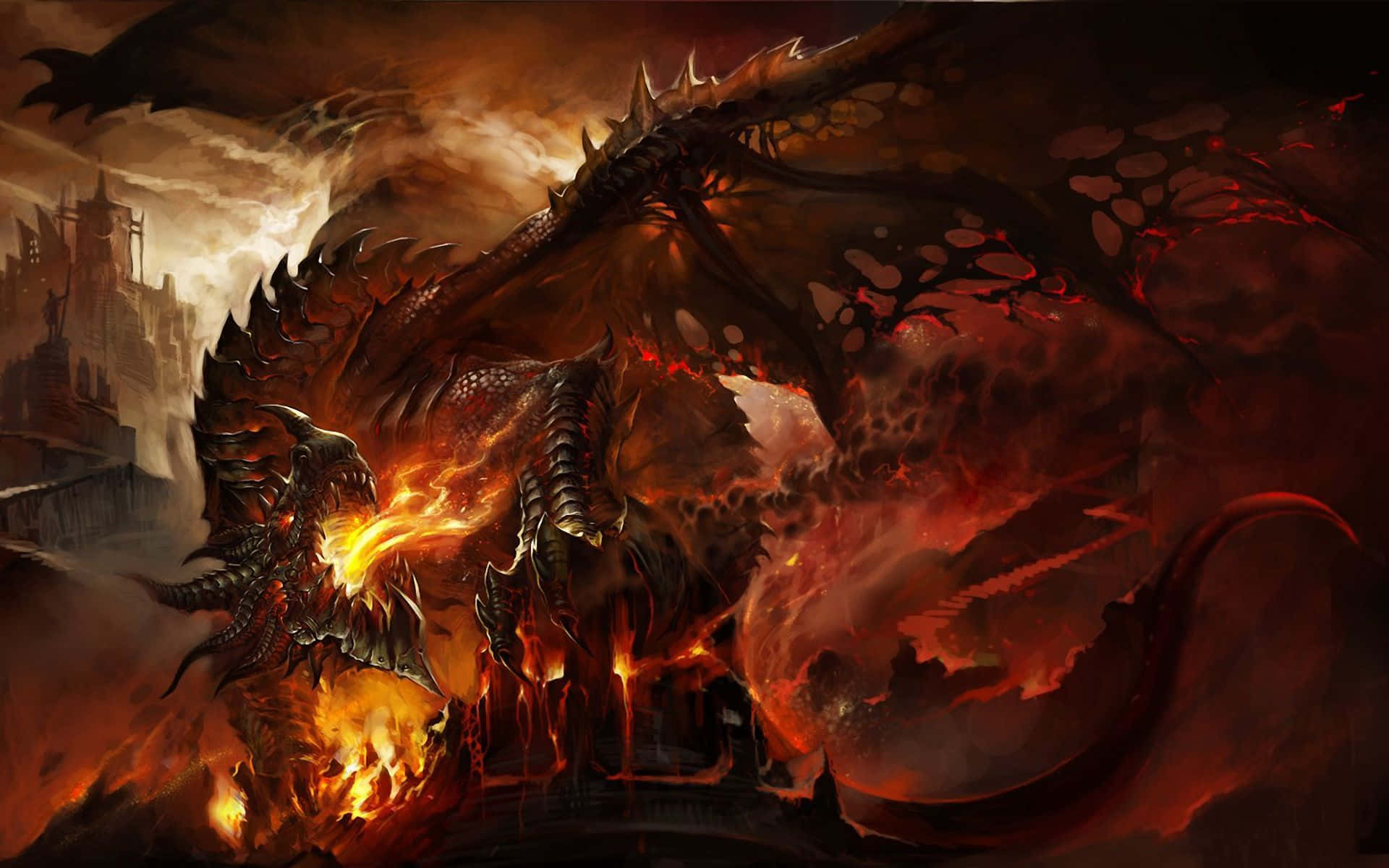 A Dragon With Fire And Flames On It Wallpaper