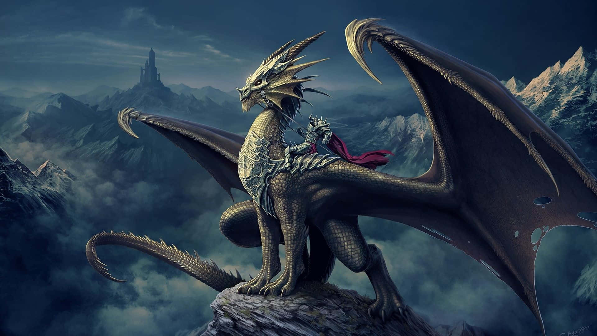 Epic Dragon Observing Wallpaper