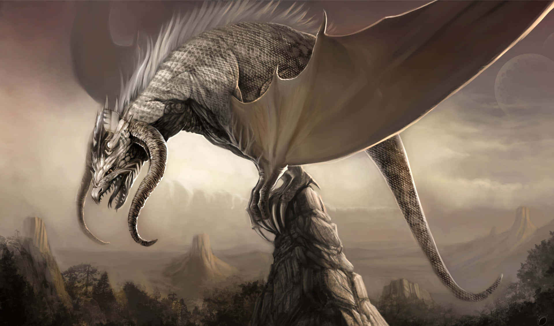 Epic Dragon Overlooking Fantasy World Wallpaper
