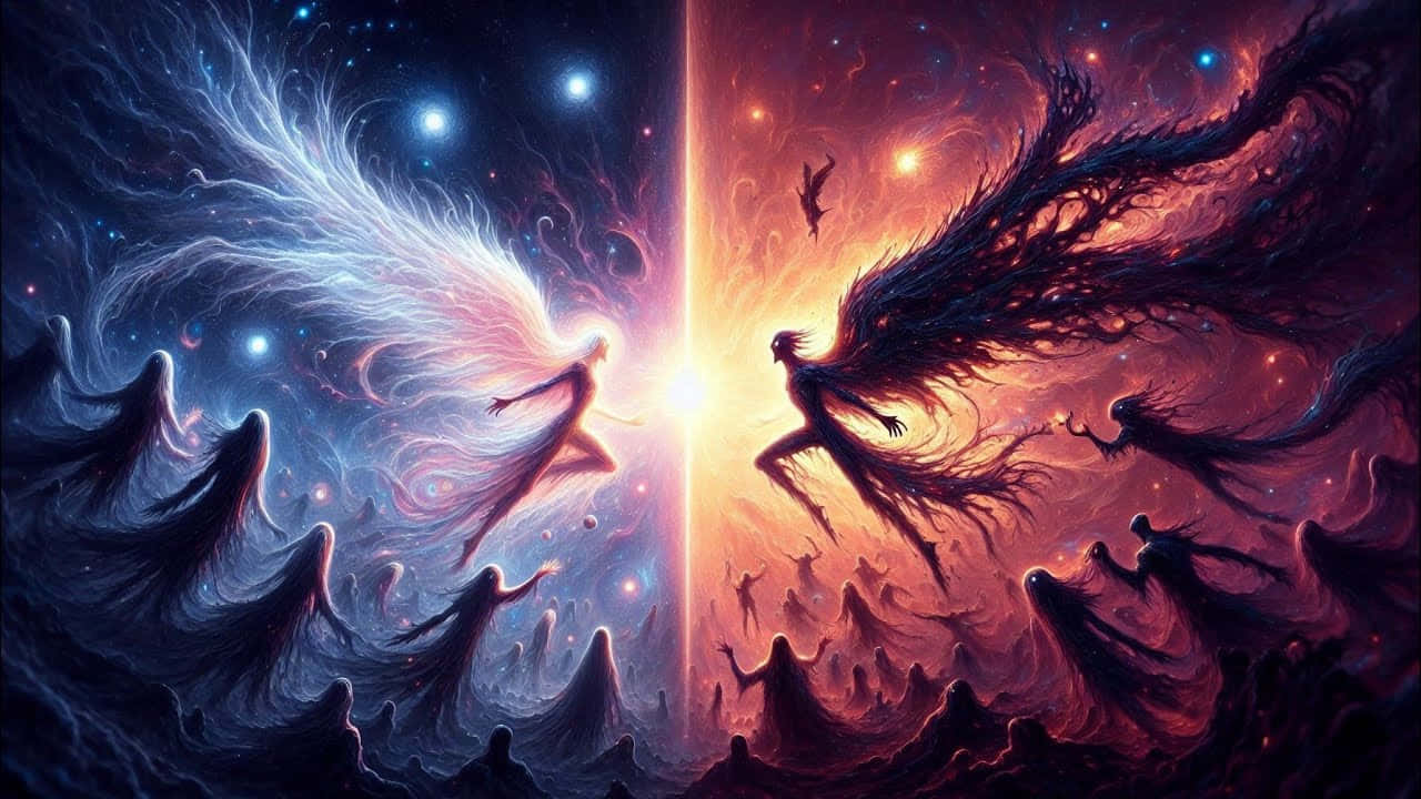 Epic Duality Angel Demon Artwork Wallpaper