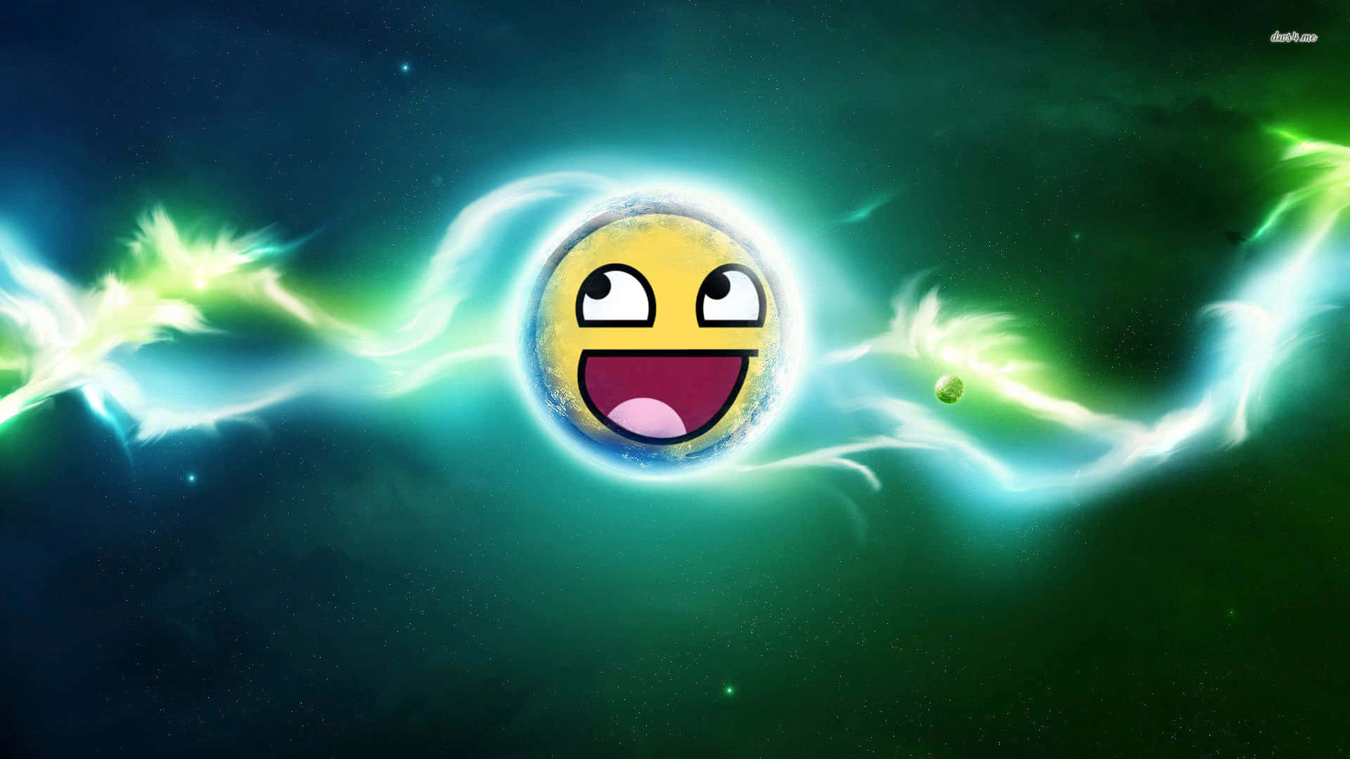 A Green And Blue Emoji With A Smiley Face Wallpaper